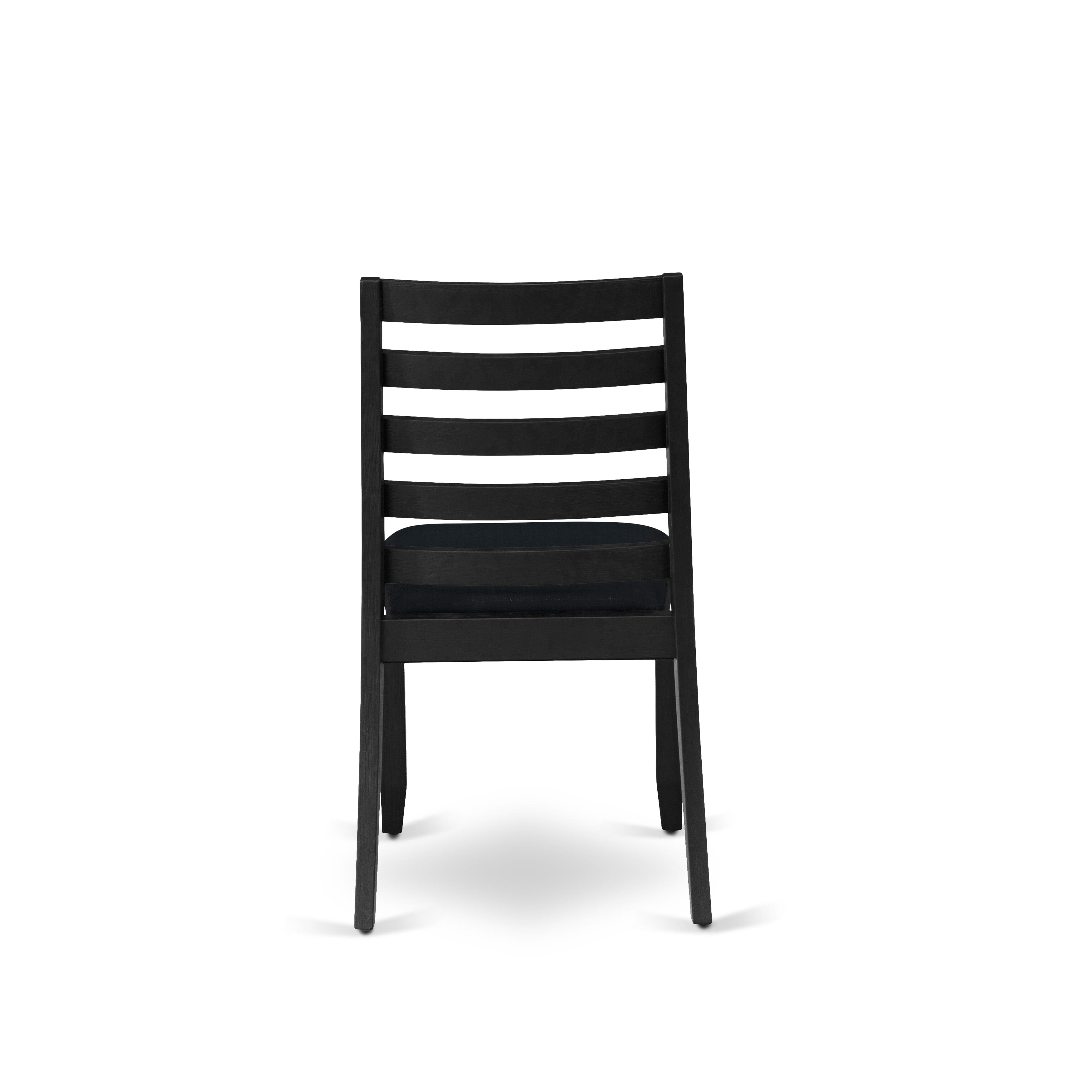 V696X1624-6 - 6-pc dining room set - a wooden table & a bench & 4 stackable chairs with Black Linen Fabric - Wire-brushed Black