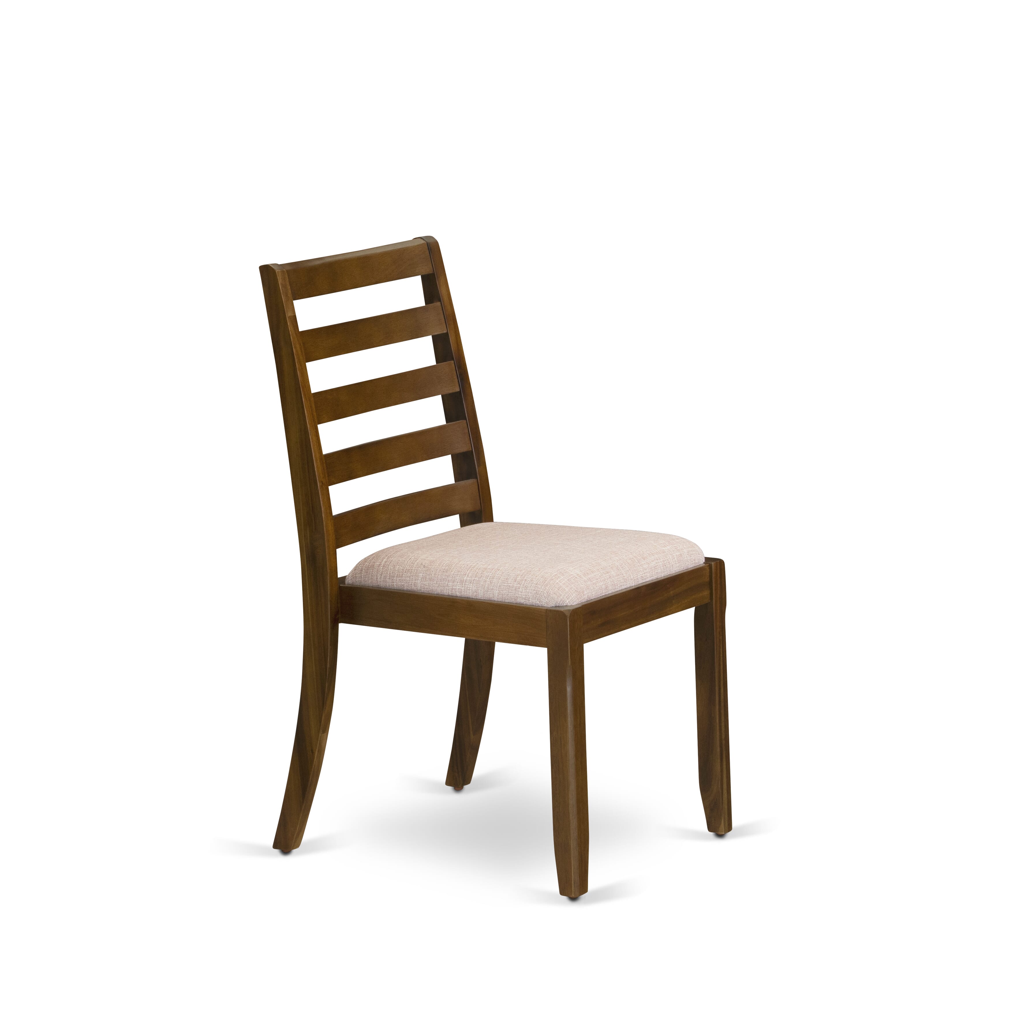 OXX13-AWA-04 3-piece Dining Table Set consists of a square Table and 2 Light Tan Fabric stackable Chair, Antique Walnut Finish.