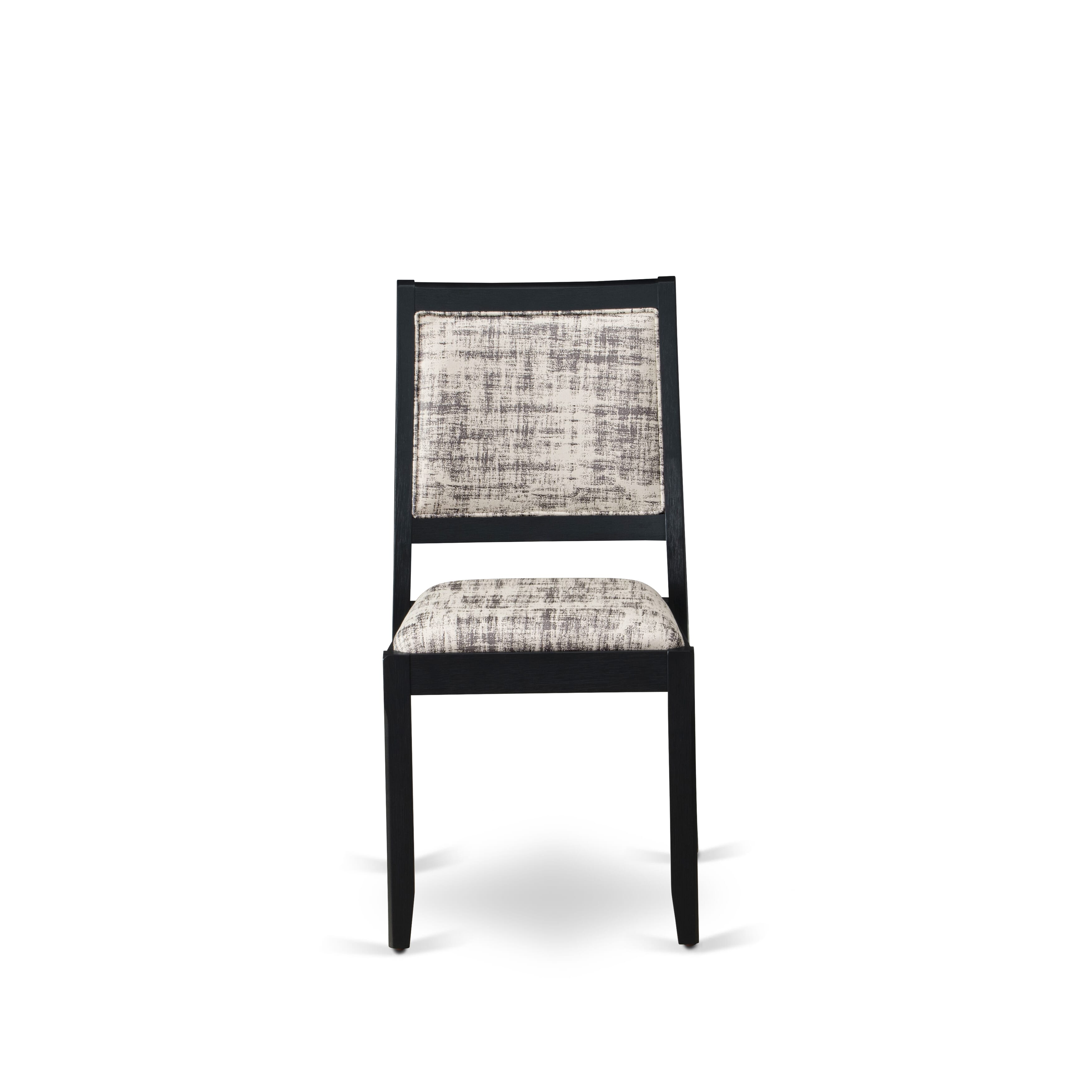 X697X2630-5 - 5-pc dining set - a kitchen table & 4 stackable chairs with White and Gray Pattern Faux Leather Fabric - Wire-brushed Black
