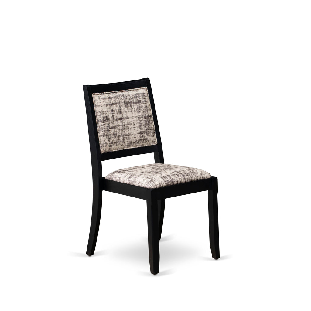 Luxe East West Furniture X02X2-2C6-30 Juego de mesa de comedor de 4 piezas, una mesa de cocina rectangular, un banco de madera y dos sillas apilables de cuero sintético negro cepillado con alambre