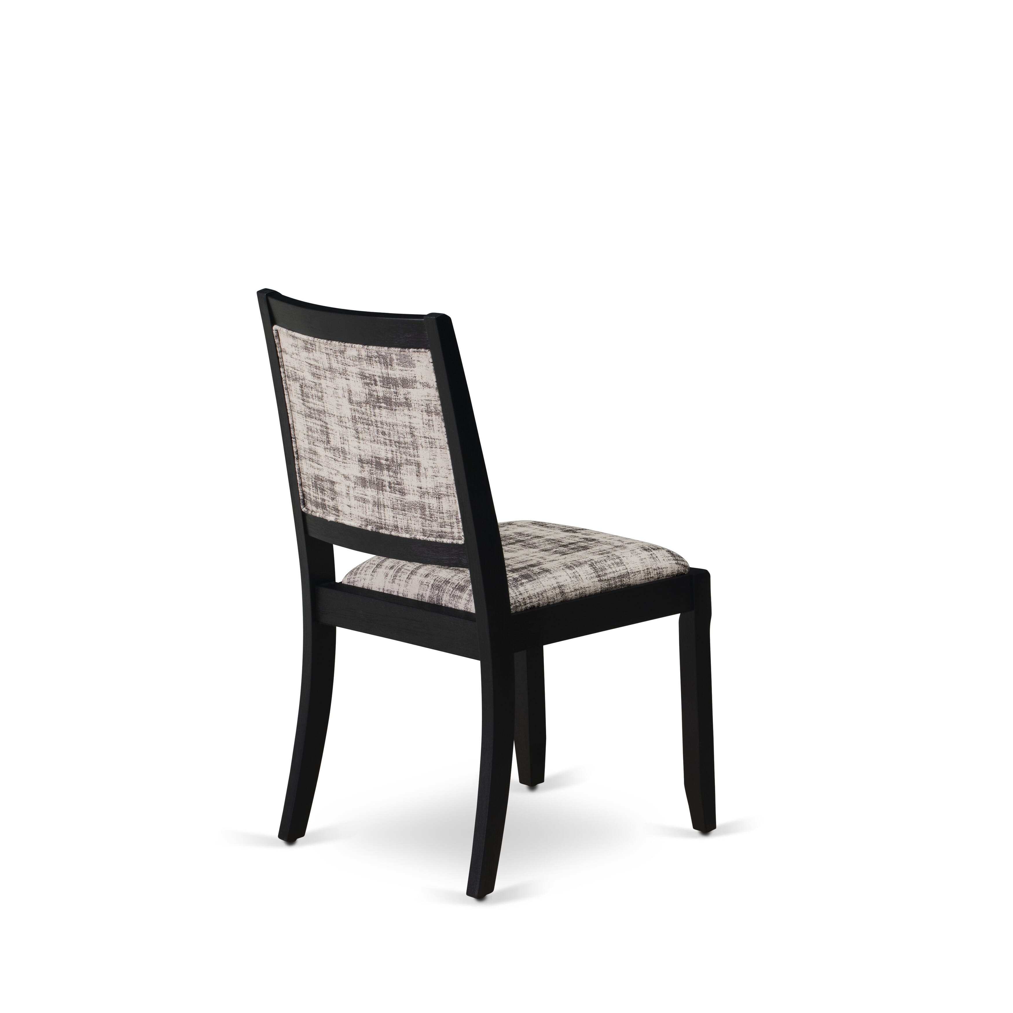 X07X2-BC6-30 10-pc Xtenczar Dining Set a Rectangular Table with a coffee Table and a wooden Bench and 7 White & Grey Pattern Leather Stackable Chair, Wire Brushed Black