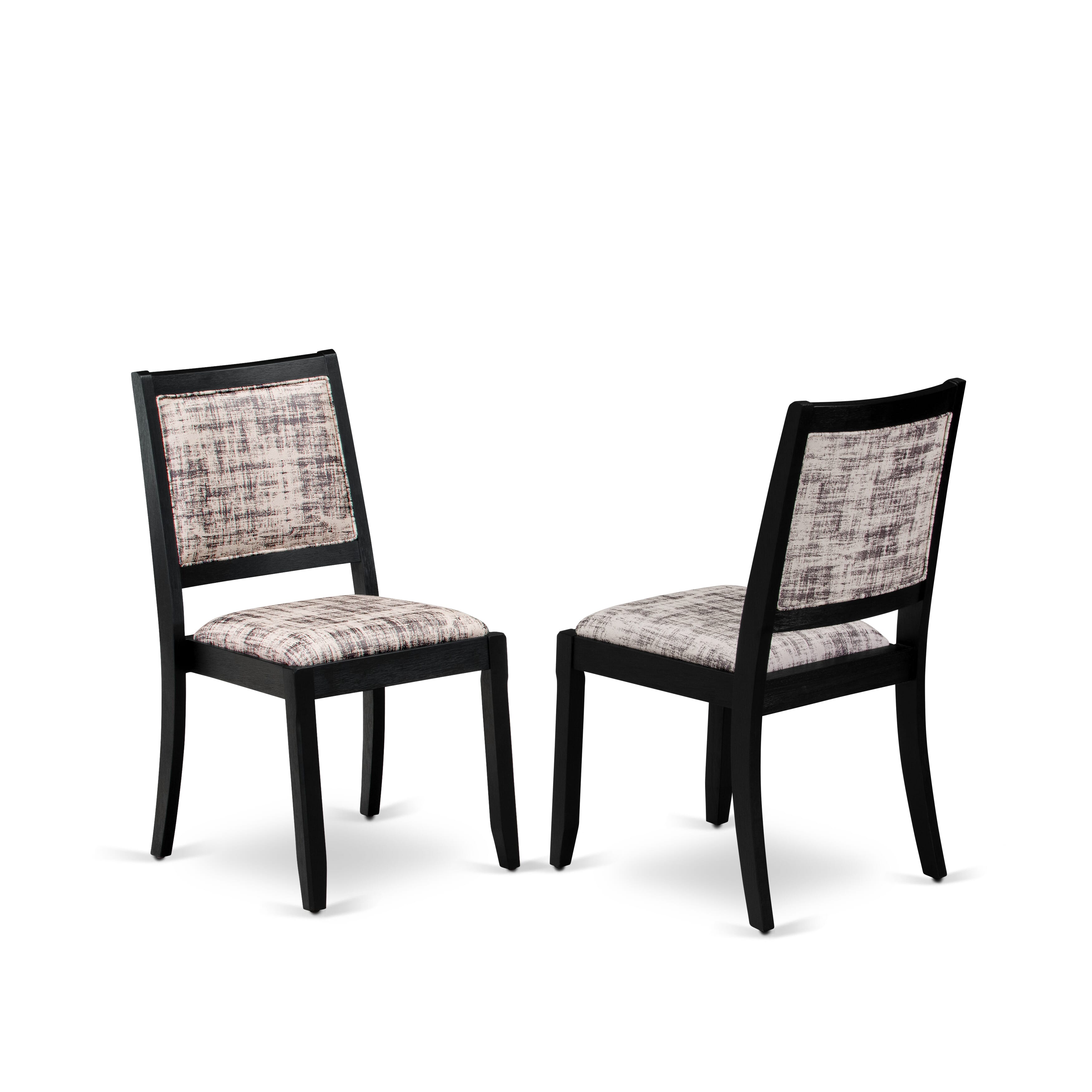 X677X2630-7 - 7-pc kitchen table set - a table & 6 stackable chairs with White & Gray Pattern Faux Leather Fabric - Wire-brushed Black