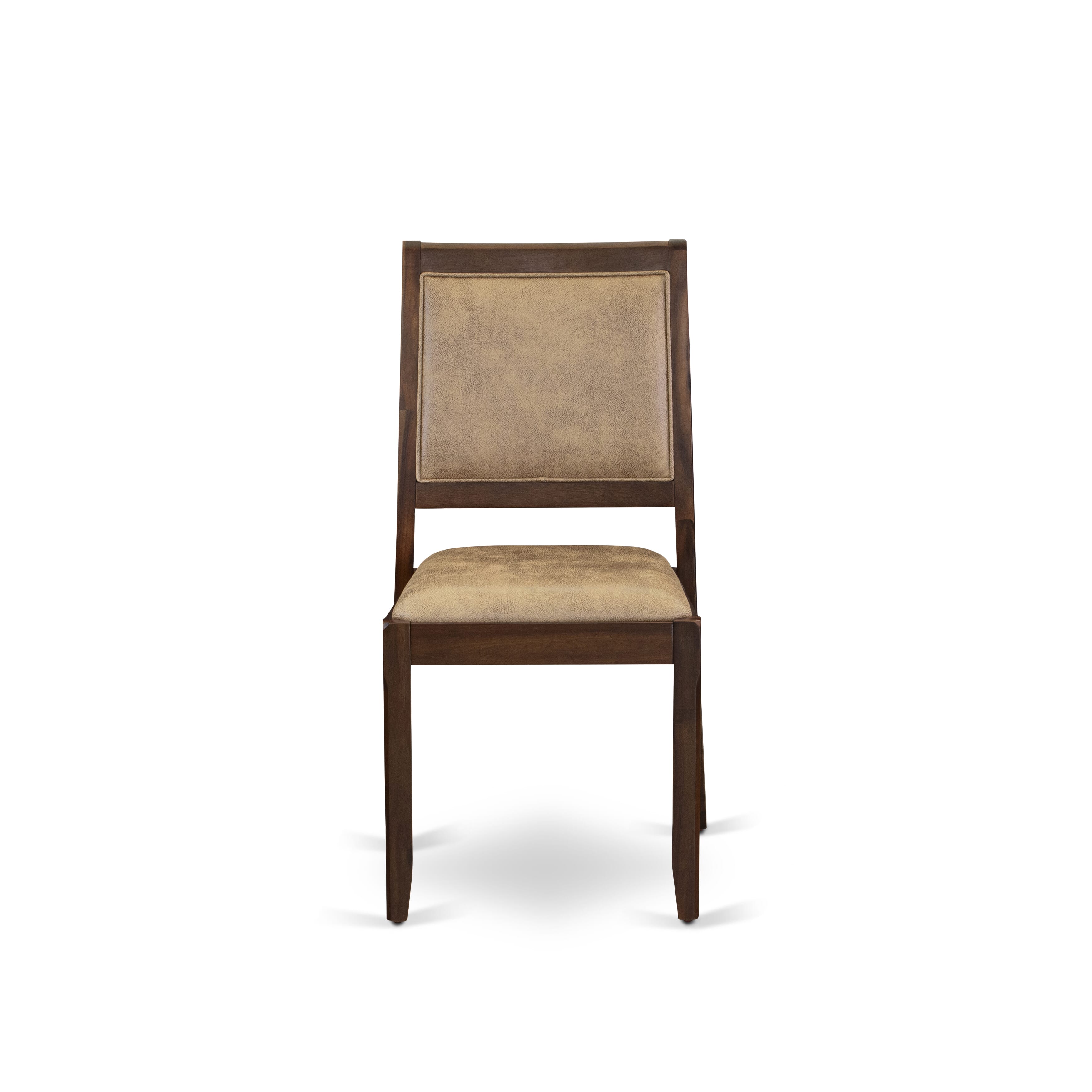 East West Furniture ANX25-AWA-28 -5 Piece Dining Set Includes a Round Table and 4 Stackable Faux Leather Chairs, Antique Walnut