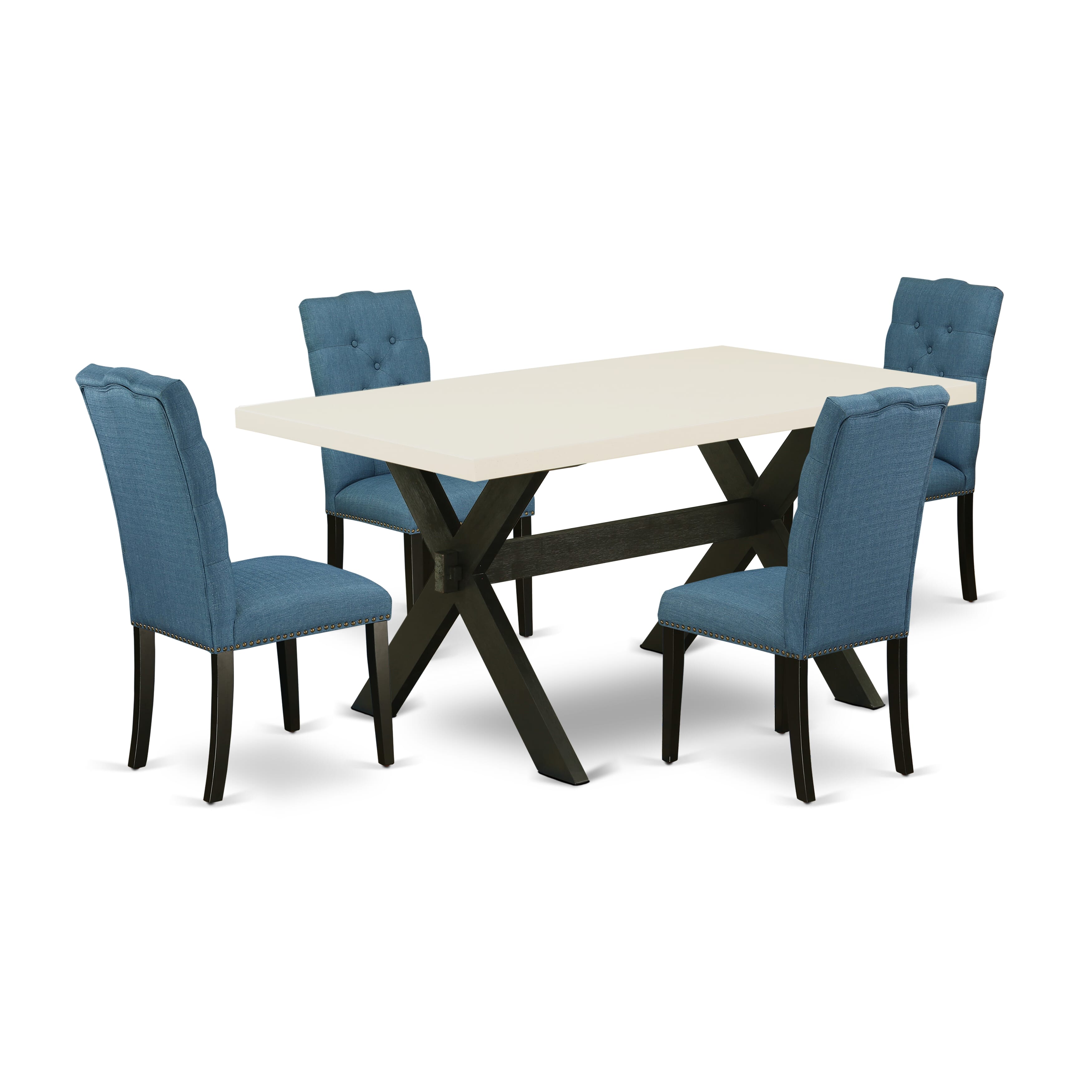 East West Furniture X626EL121-5 5-Piece Dinette Set with Wood Dining Table - 4 Linen Fabric Kitchen Chairs (Wire Brushed Black Finish)
