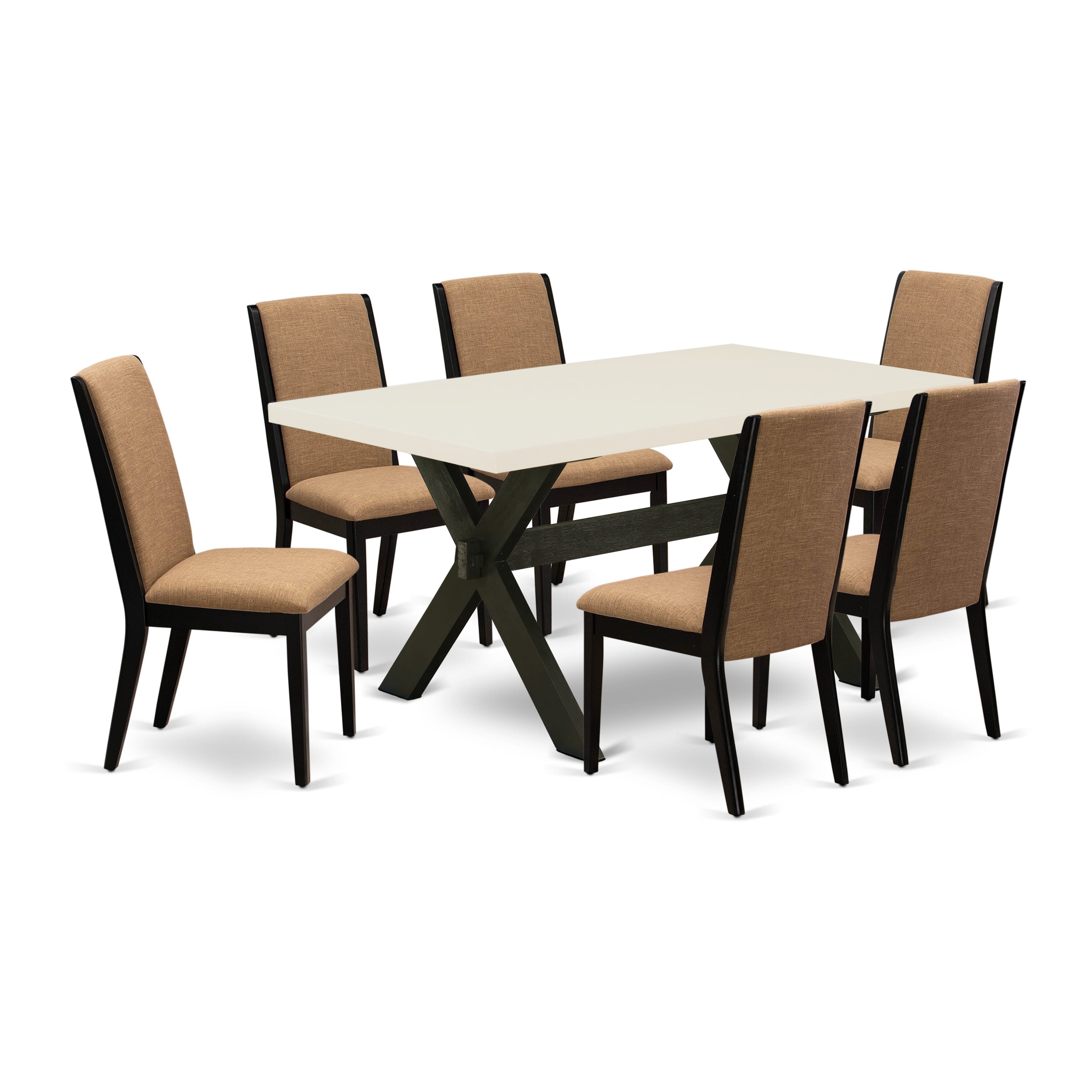East West Furniture X626LA147-7 7-Piece Dinette Set with Kitchen Table - 6 Linen Fabric Parson Dining Chairs (Wire Brushed Black Finish)
