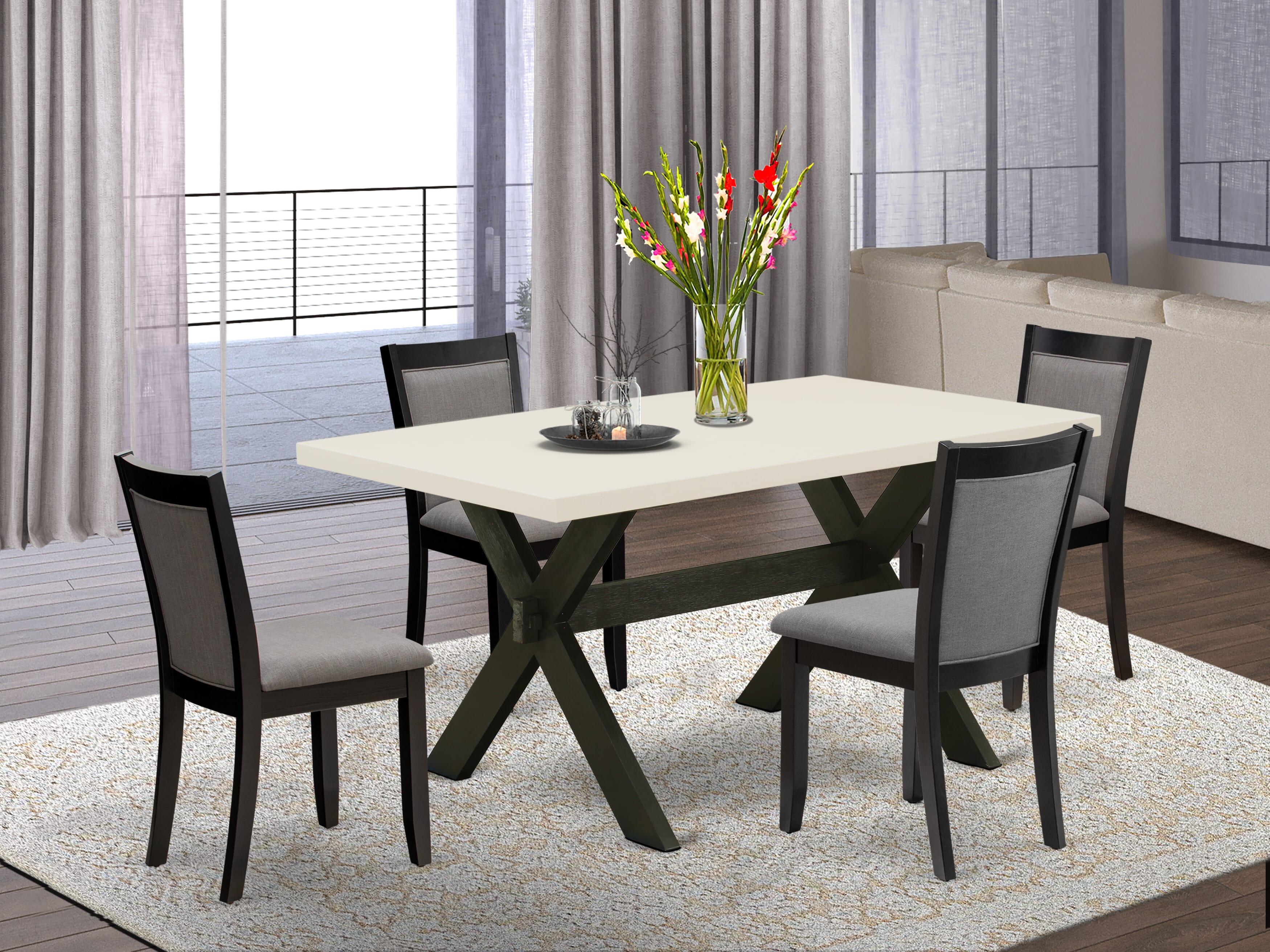 EAST WEST FURNITURE - X626MZ150-5 - 5-Pc Dining Room Table Set - 4 Parson Chairs and 1 Dining Room Table (Wire Brushed Black Finish)