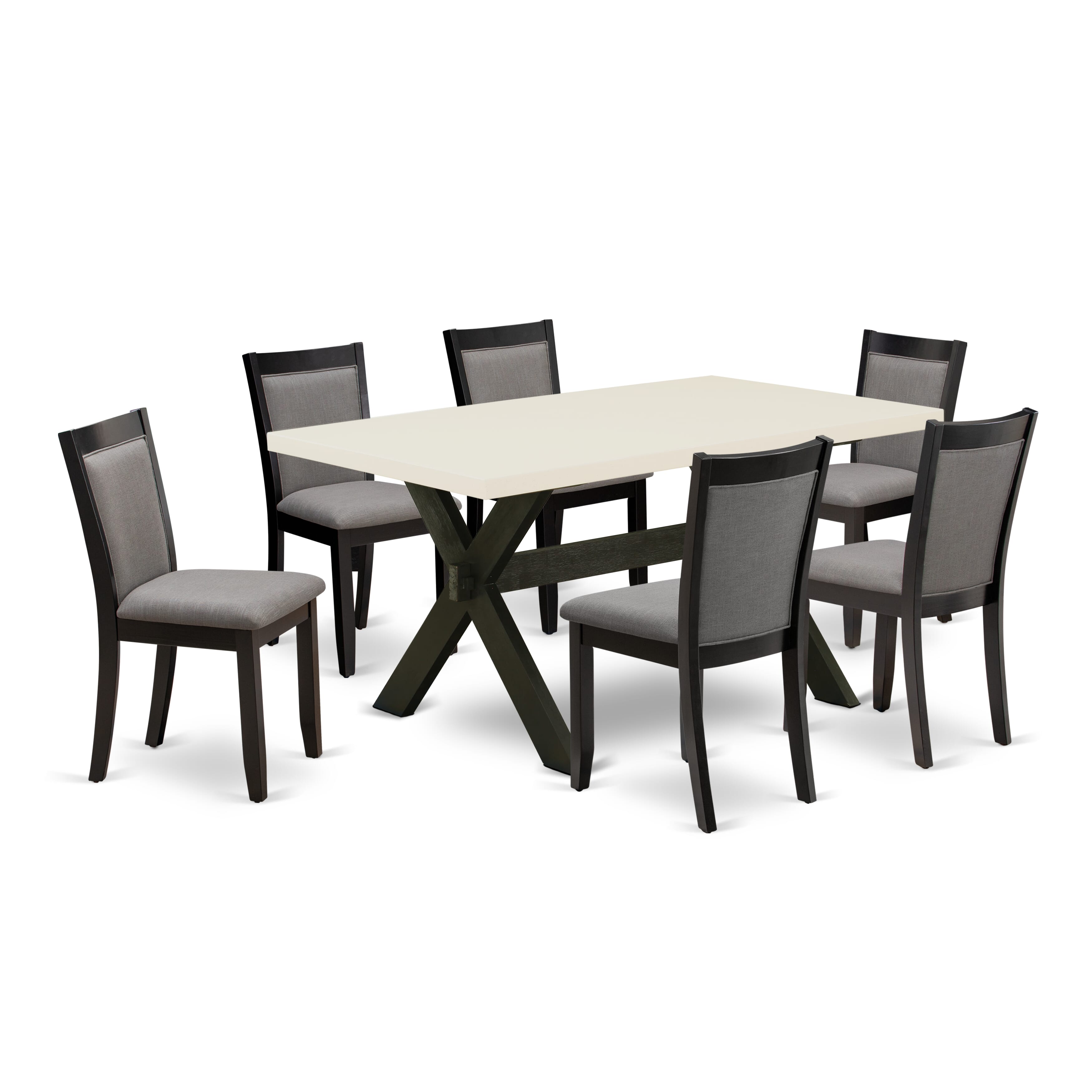 EAST WEST FURNITURE - X626MZ150-7 - 7-Pc Kitchen Dining Set - 6 dining room chairs and 1 Wood Dining Table (Wire Brushed Black Finish)