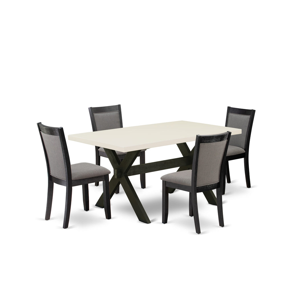 East West Furniture X626MZ650-5 5 Piece Kitchen Table Set for 4 Includes a Rectangle Dining Table with X-Legs and 4 Dark Gotham Grey Linen Fabric Upholstered Chairs