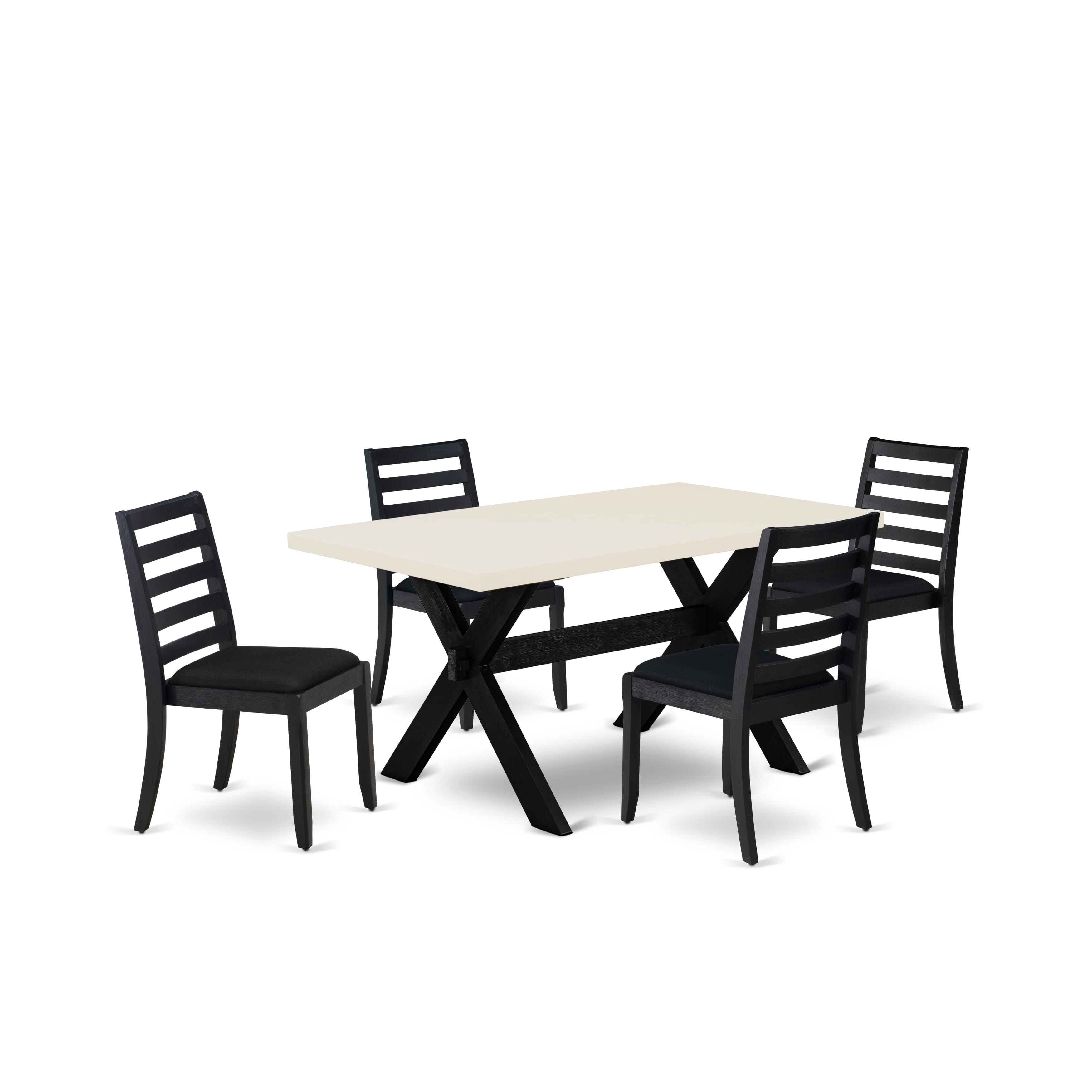 X626X1624-5 - 5-pc dining room set - a kitchen table & 4 stackable dining chairs with Black Linen Fabric - Wire-brushed Black