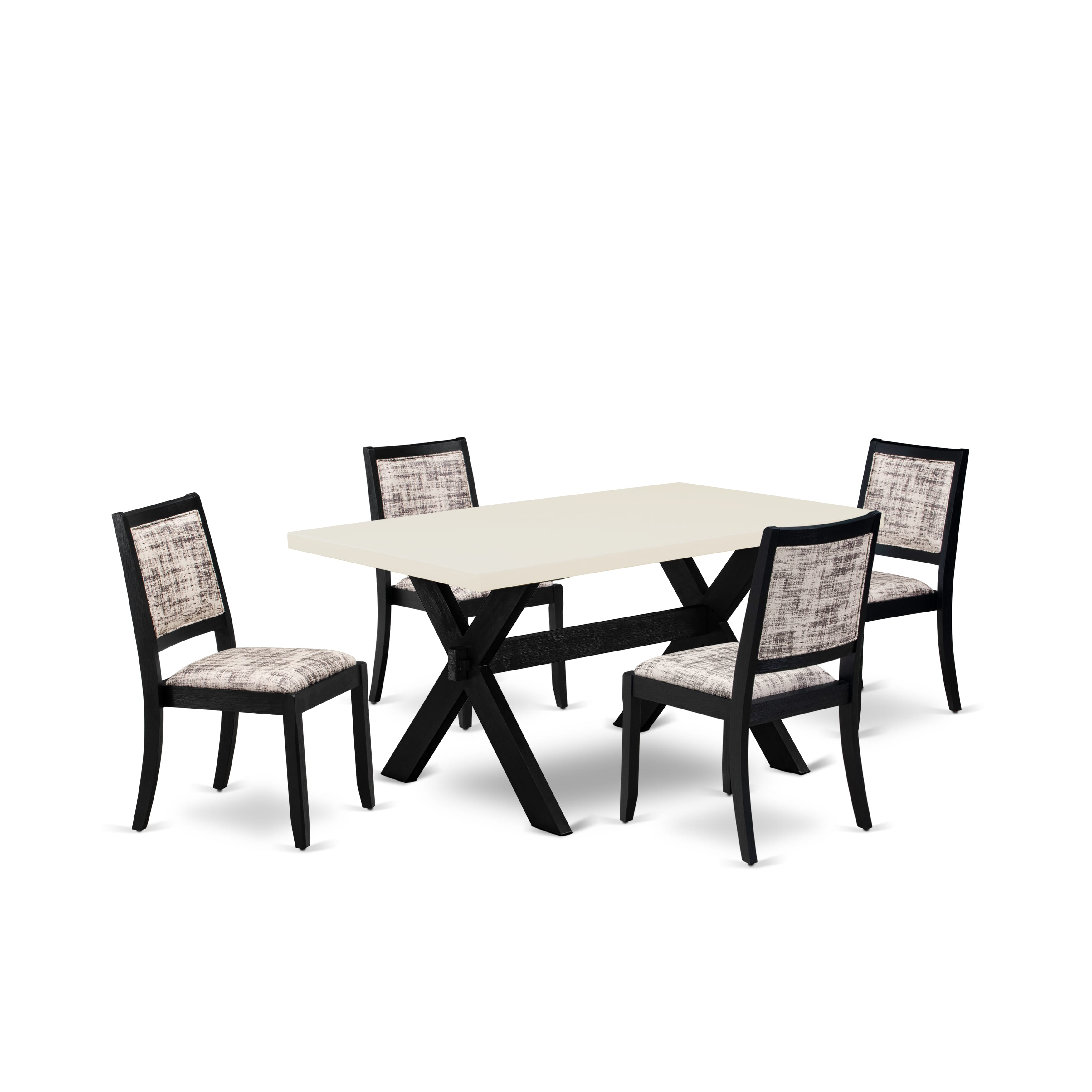 X626X2630-5 - 5-pc dining set - a dining table & 4 stackable chairs with White and Gray Pattern Faux Leather Fabric - Wire-brushed Black
