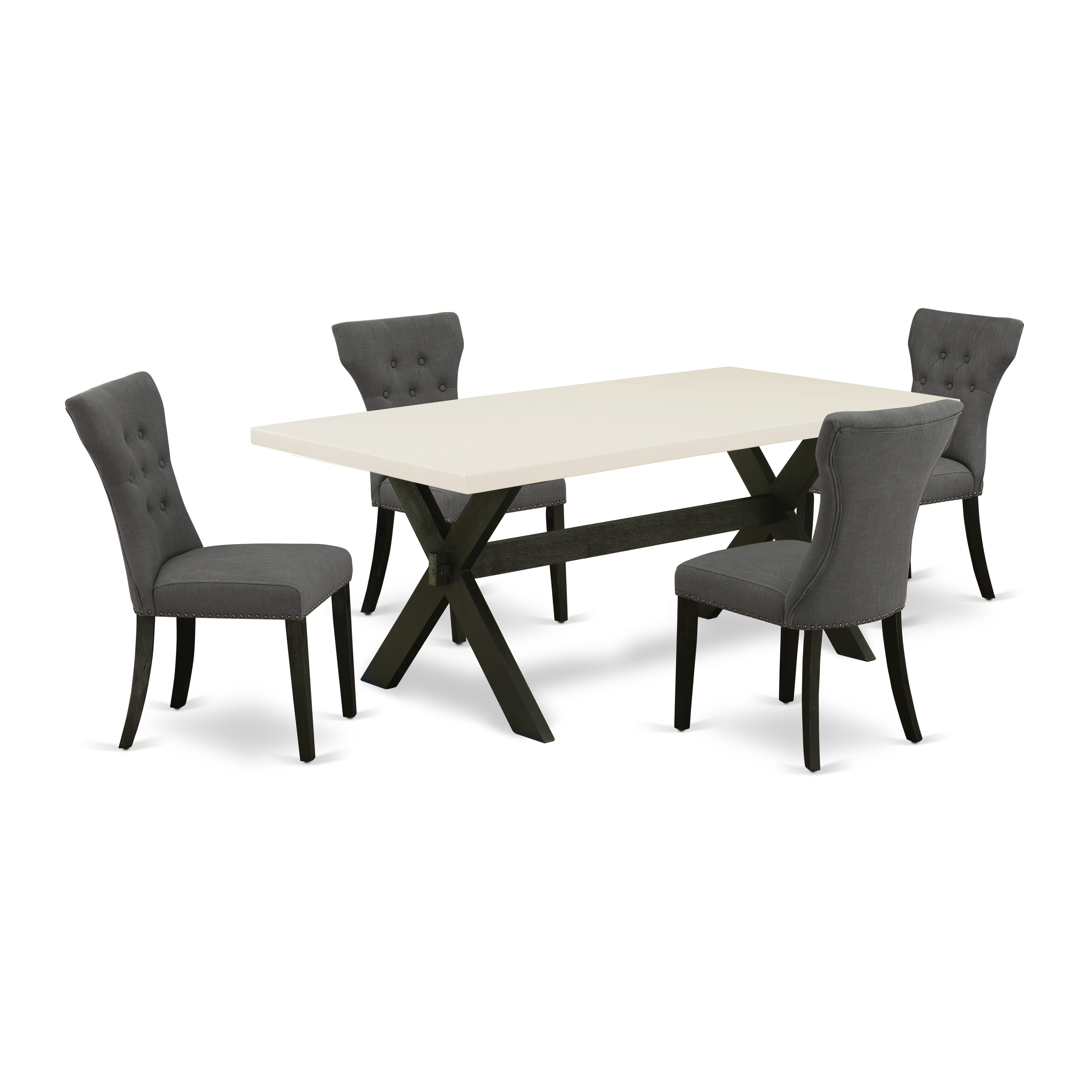 East West Furniture X627GA650-5 5-Piece Rectangular Dining Table SetIncluded 4 kitchen chairs Upholstered Seat and High Button Tufted Chair Back and Rectangular Dining Table with linen white Dinette Table top (Black Finish)