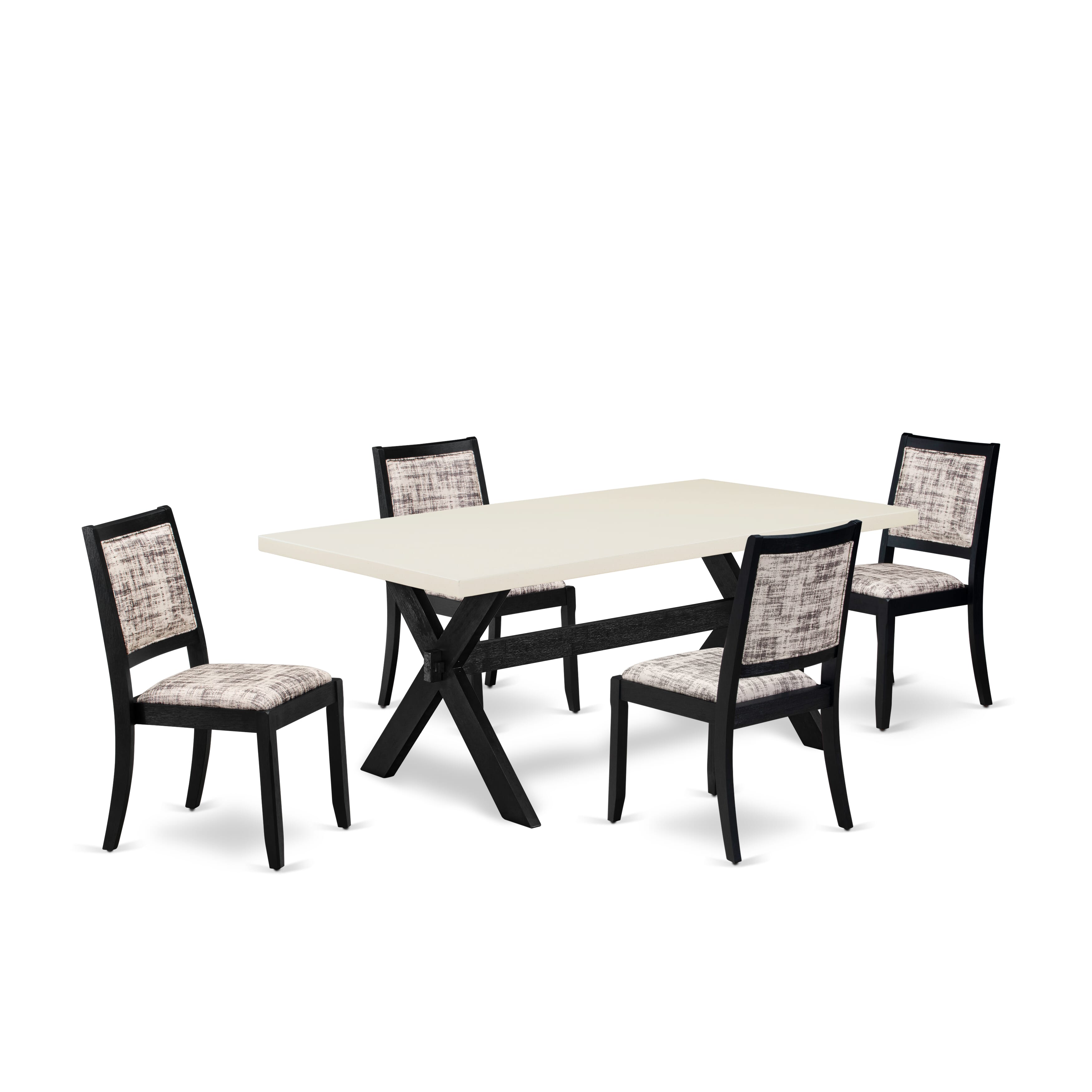 X627X2630-5 - 5-pc kitchen table set - a table & 4 stackable chairs with White & Gray Pattern Faux Leather Fabric - Wire-brushed Black