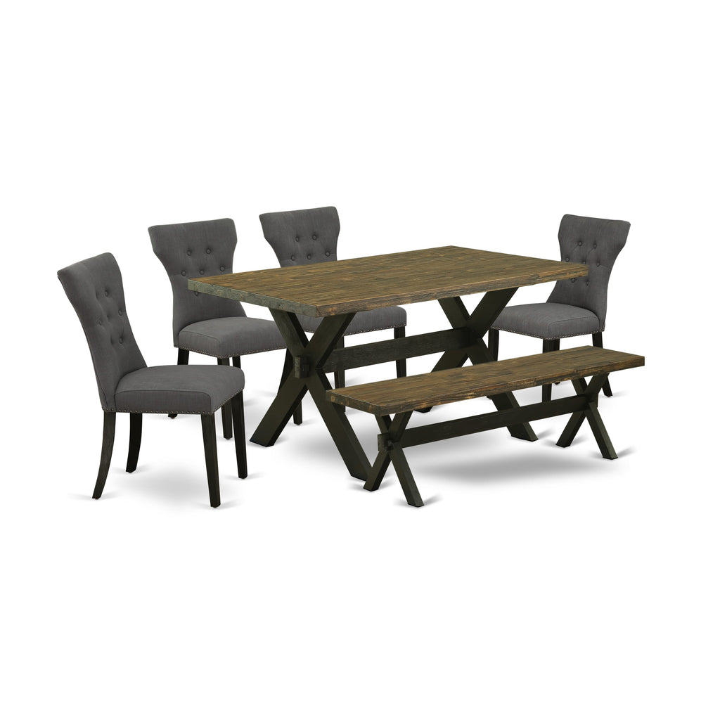East West Furniture X676GA650-6 6-Pc Table Dining Set-Dark Gotham Grey Linen Fabric Seat and Button Tufted Chair Back Parson dining room chairs