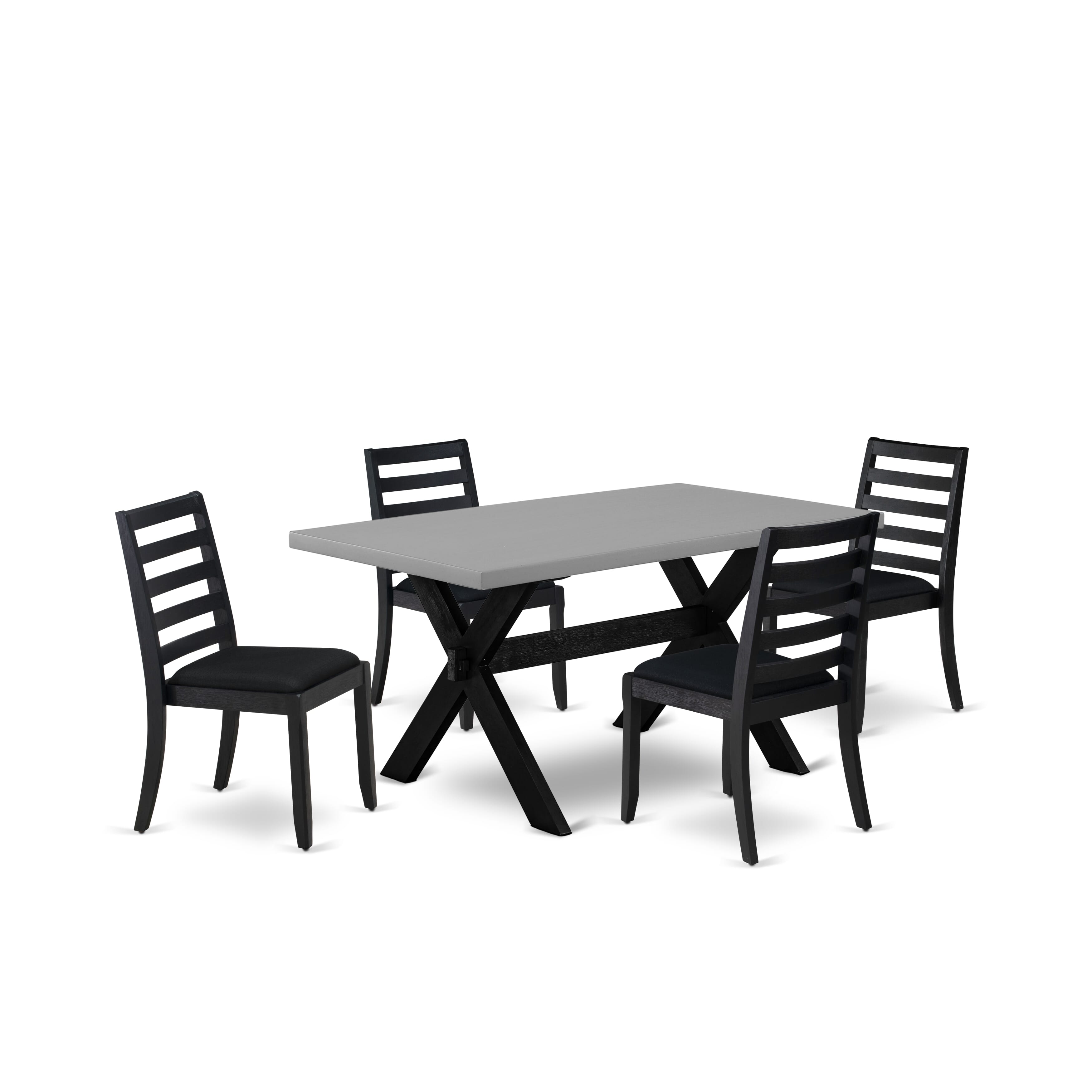 X696X1624-5 - 5-pc modern dining set - a breakfast table & 4 stackable dining chairs with Black Linen Fabric - Wire-brushed Black