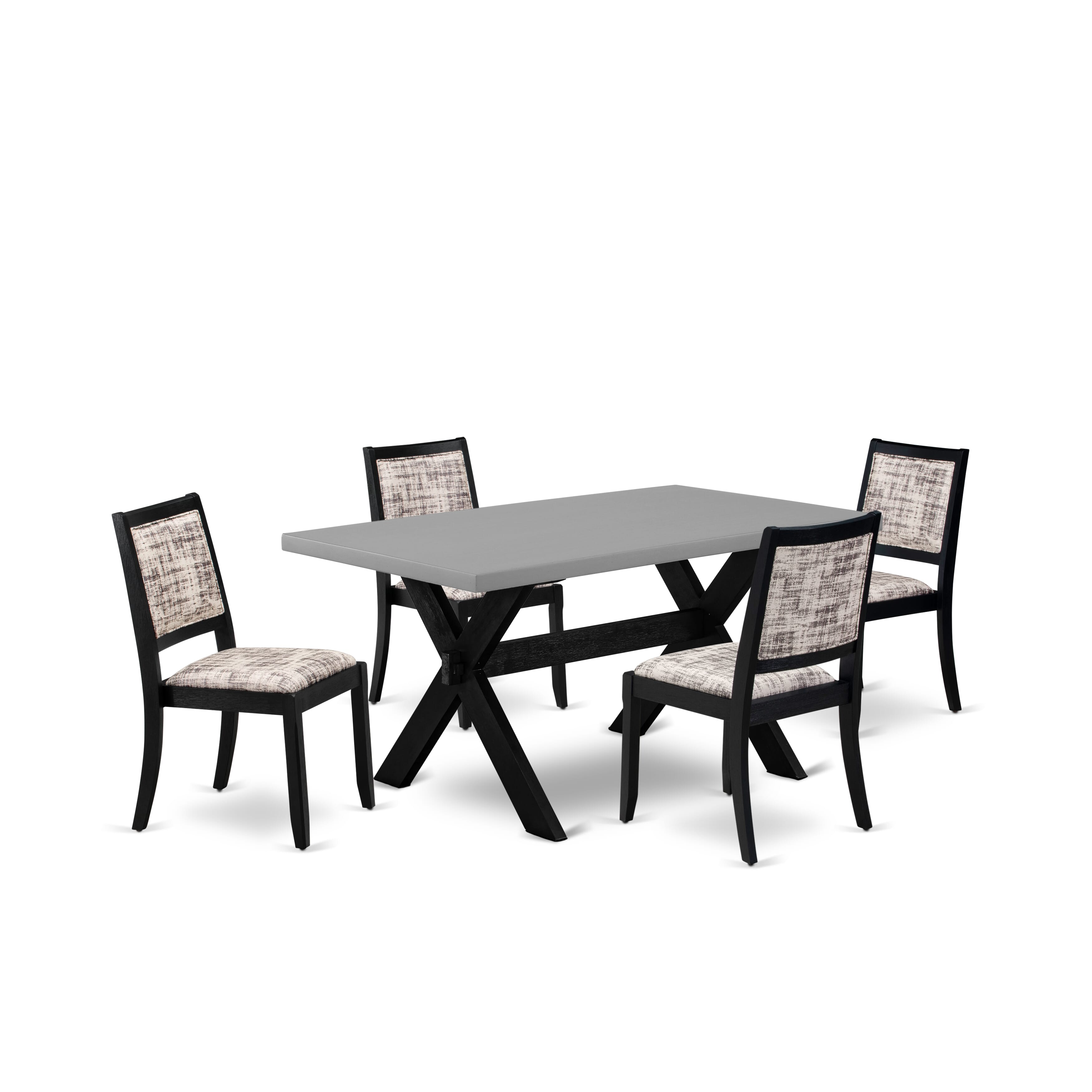 X696X2630-5 - 5-pc kitchen table set - a table & 4 stackable chairs with White and Gray Pattern Faux Leather Fabric - Wire-brushed Black
