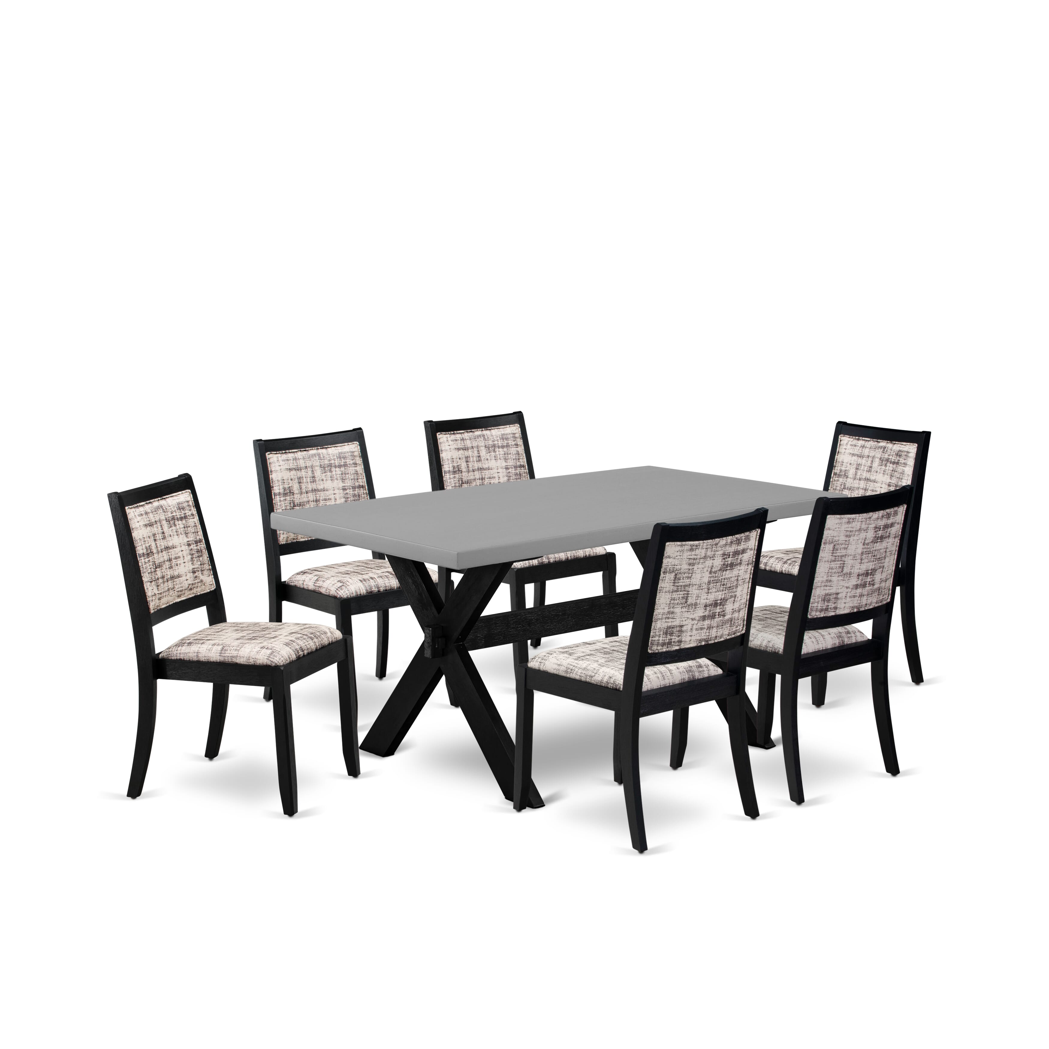 X696X2630-7 - 7-pc kitchen table set - a table & 6 stackable chairs with White and Gray Pattern Faux Leather Fabric - Wire-brushed Black