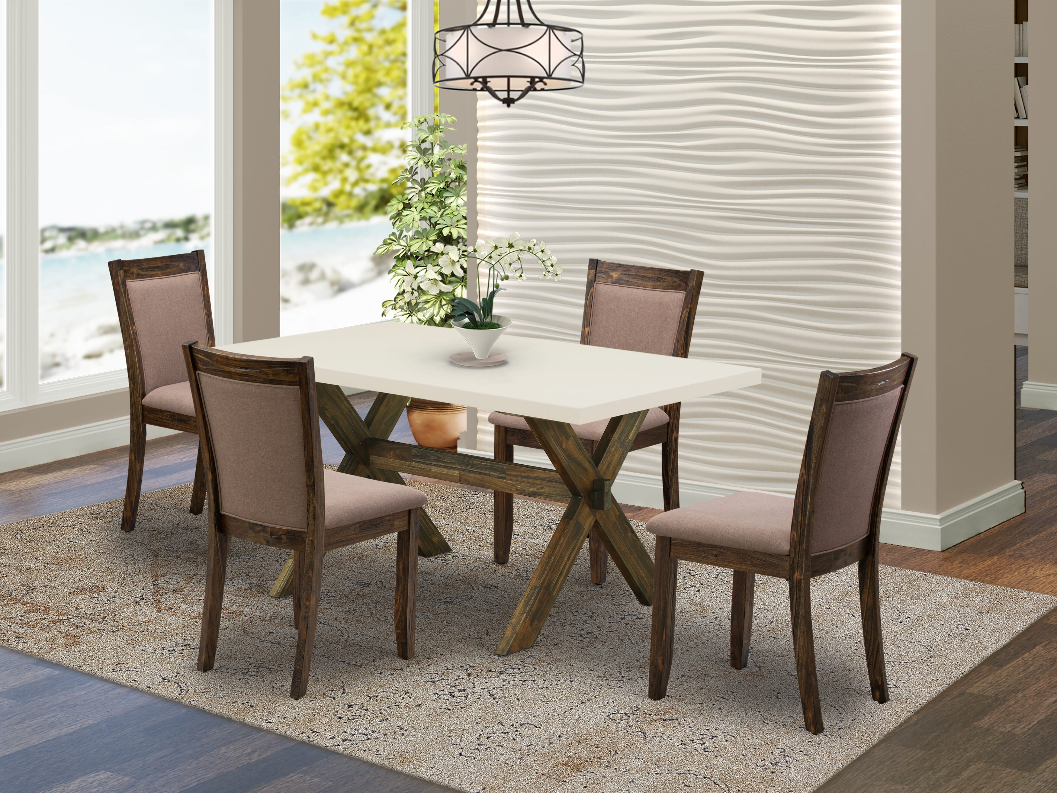 EAST WEST FURNITURE - X726MZ748-5 - 5-Pc Dining Room Table Set - 4 Dining Chairs and 1 Kitchen Dining Table (Distressed Jacobean Finish)