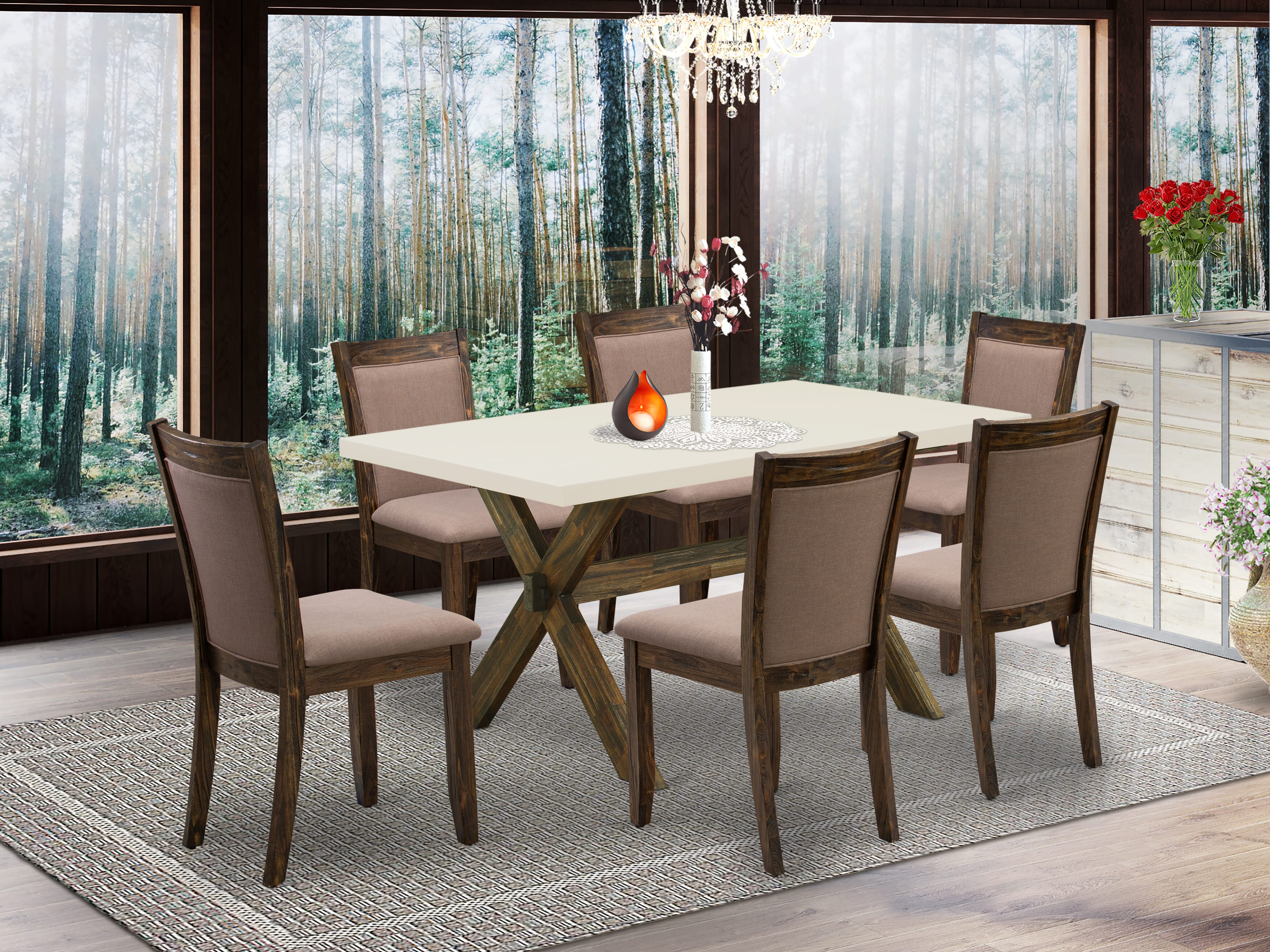 EAST WEST FURNITURE - X726MZ748-7 - 7-Pc Dinette Set - 6 Parson dining room chairs and 1 Modern Dining Table (Distressed Jacobean Finish)