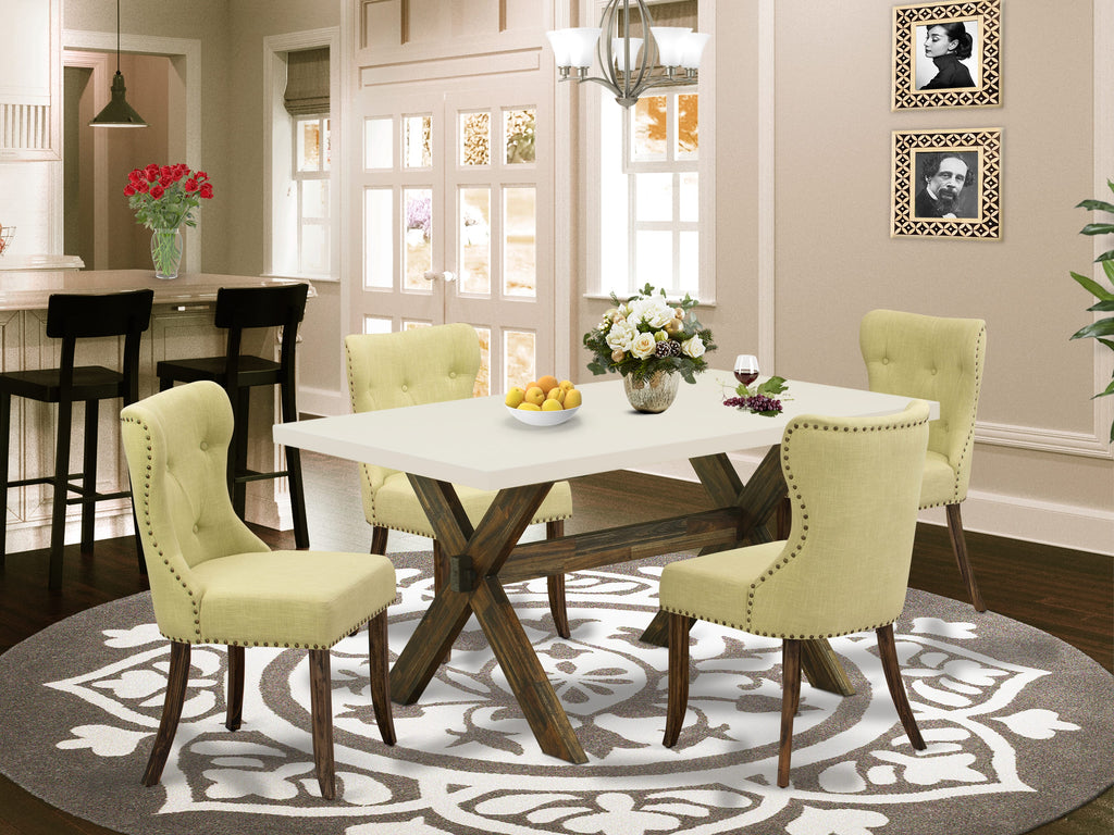 East West Furniture X726SI737-5 5-Piece Dinette Set- 4 dining room chairs with Limelight Linen Fabric Seat and Button Tufted Chair Back - Dining Table - linen white Finish
