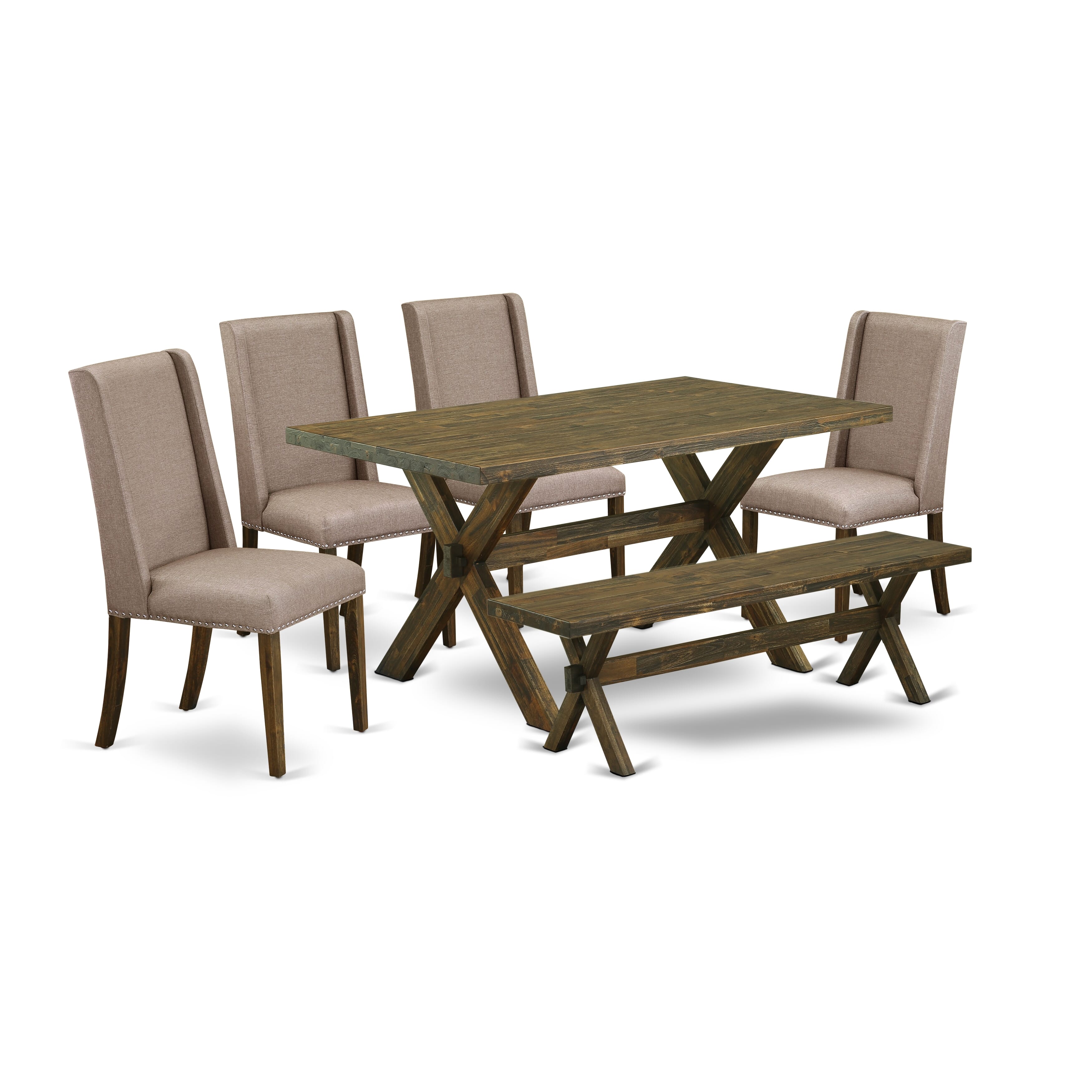 East West Furniture X776FL716-6 6-Pc Modern Dining Table Set-Dark Khaki Linen Fabric Seat and High Stylish Chair Back Dining chairs