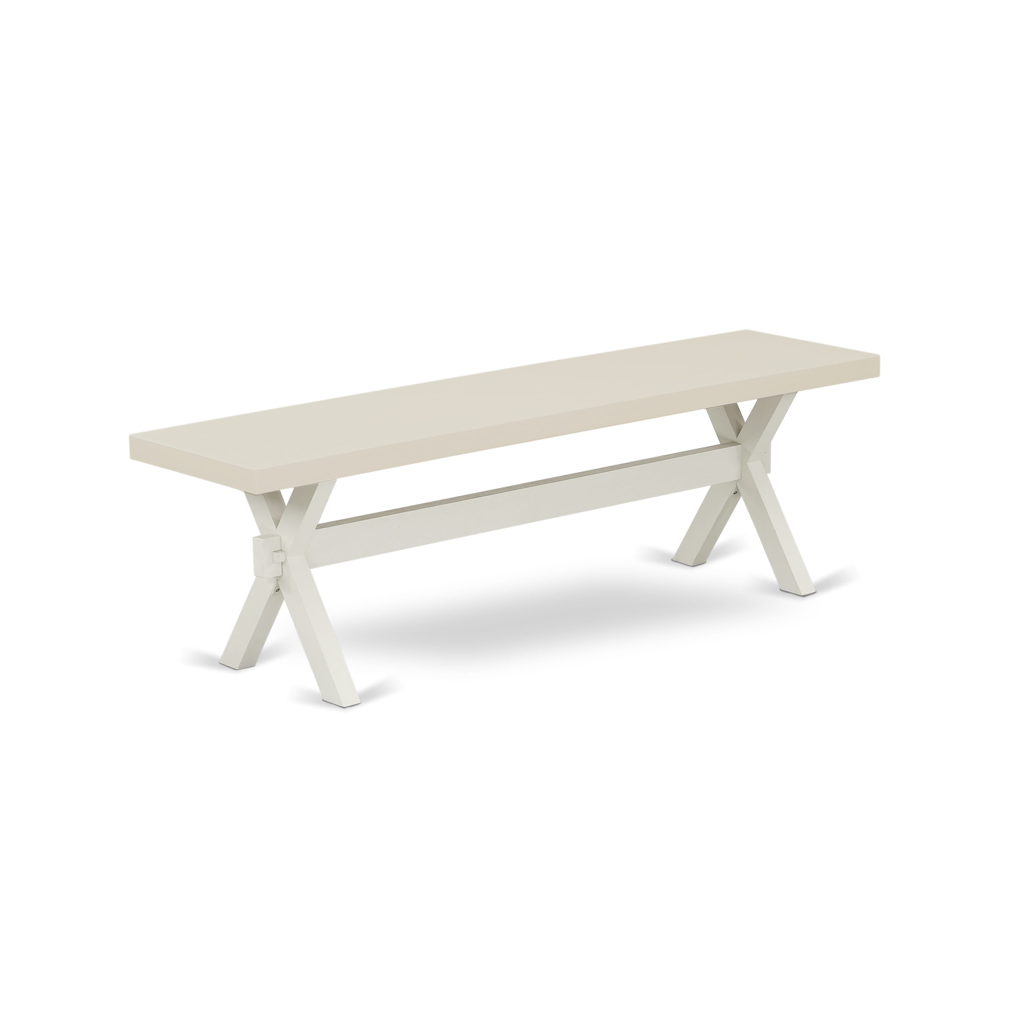 X026BR202-6 6-Piece Table Dining Set-Light Beige Linen Fabric Seat and Button Tufted Chair Back Padded Parson Chairs, a Rectangular Bench and Rectangular top Dining room Table with Solid Wood Legs - linen white and linen white Finish