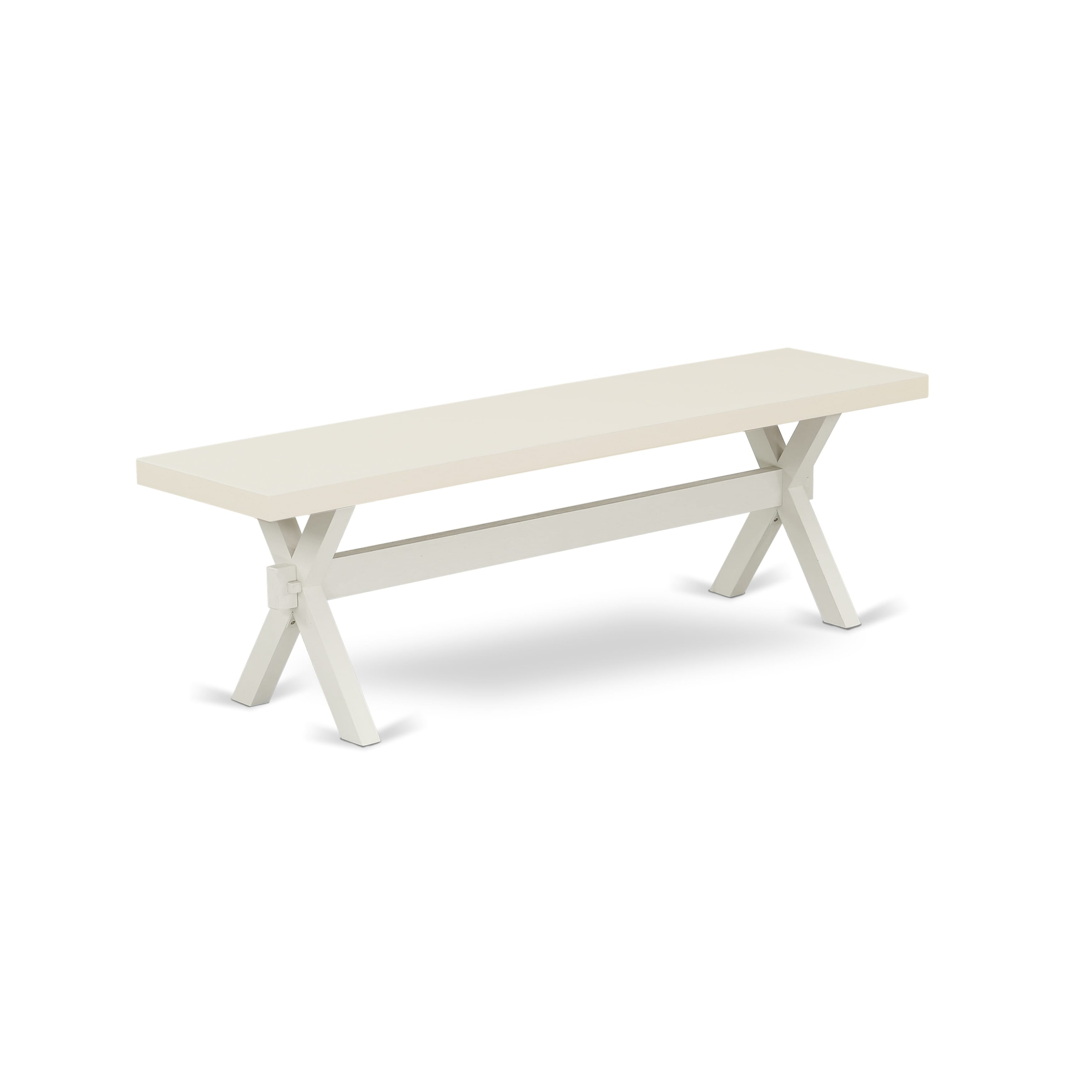 East West Furniture X026VE005-6 6 Piece Dining Set - linen white Rectangular Table, 1 Modern Bench, and 4 Grey Linen Fabric Parson Chairs with Nailheads - Wirebrushed linen white Finish