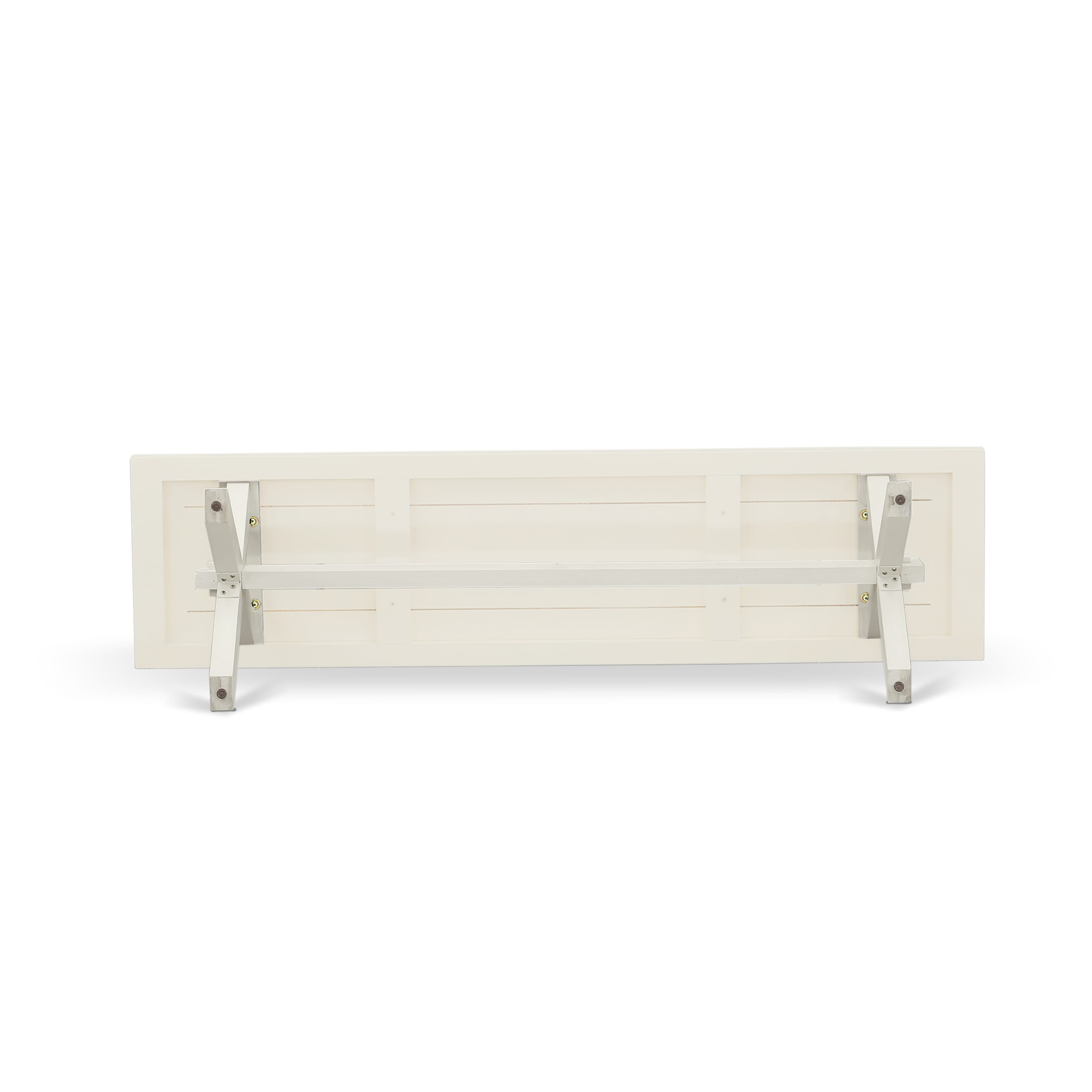 East West Furniture 6-Pc Dinette Set- 4 Dining Chairs with Baby Blue Linen Fabric Seat and Button Tufted Chair Back - Rectangular top & Wooden Cross Legs Kitchen Dining Table and Wooden Dining Bench (linen white Finish)