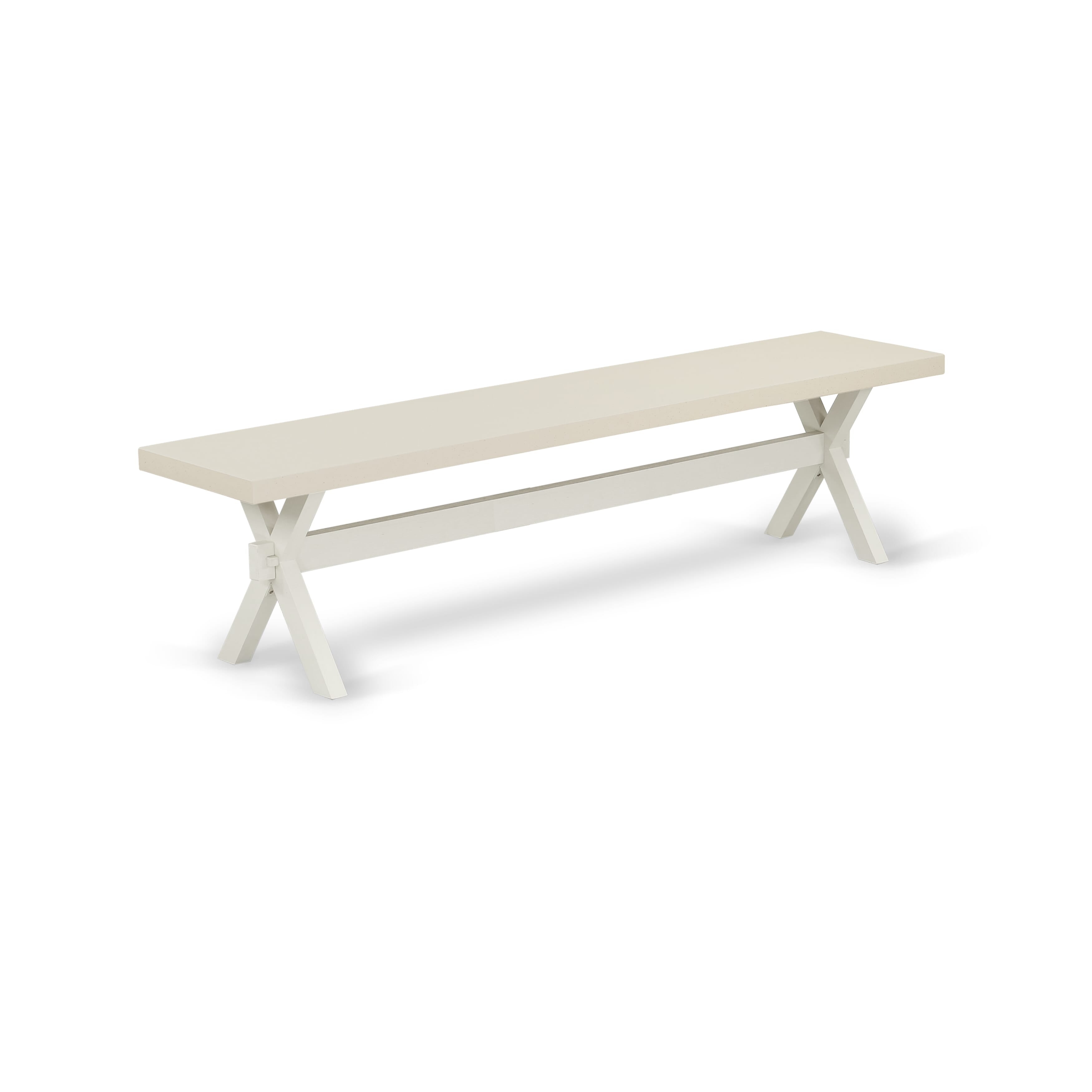 East West Furniture X027GA235-6 6-Pc Modern Dining Table Set- 4 Parson Chairs with Doeskin Linen Fabric Seat and Button Tufted Chair Back - Rectangular top & Wooden Cross Legs Dining Room Table and Dining Bench (linen white Finish)