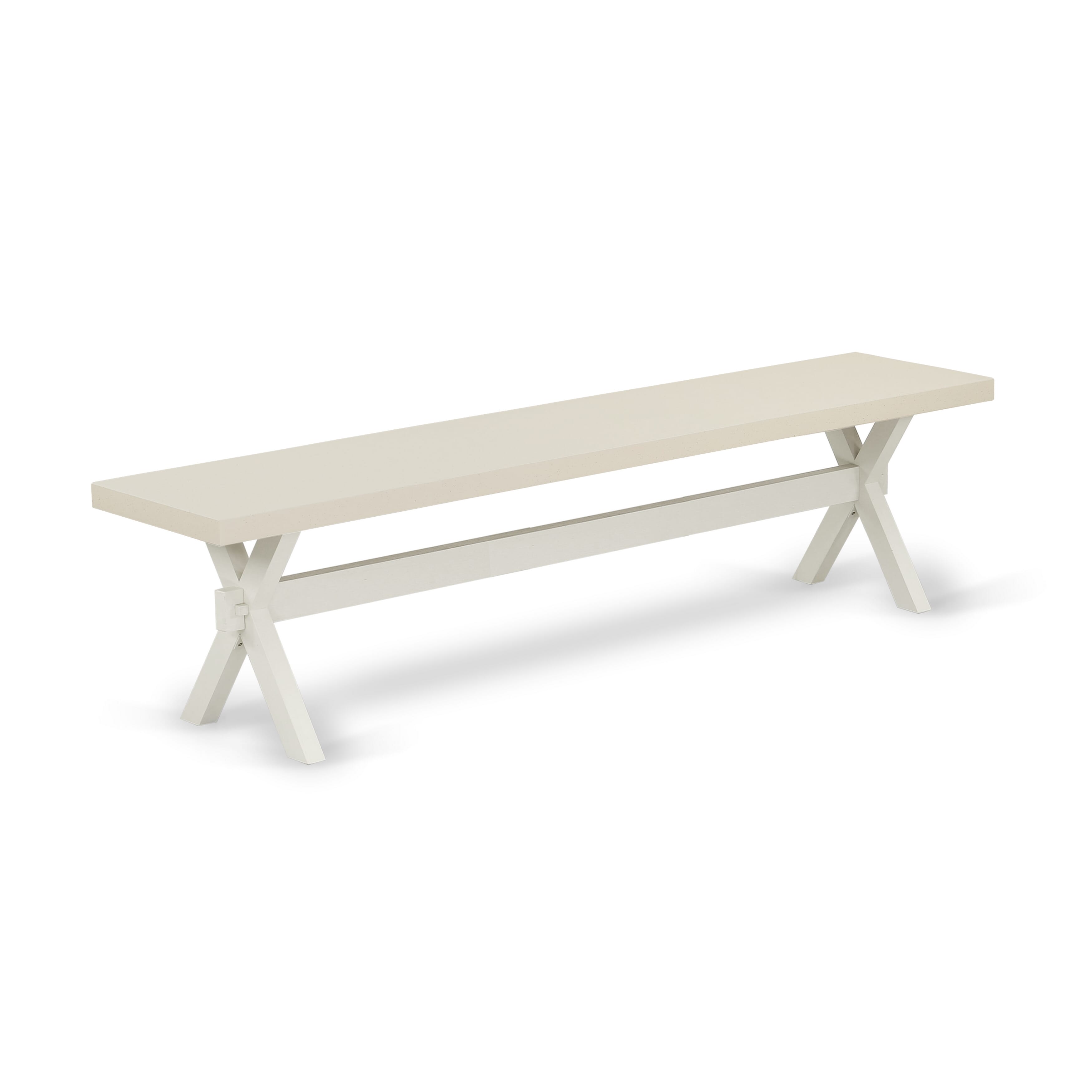 East West Furniture X027GA235-6 6-Pc Modern Dining Table Set- 4 Parson Chairs with Doeskin Linen Fabric Seat and Button Tufted Chair Back - Rectangular top & Wooden Cross Legs Dining Room Table and Dining Bench (linen white Finish)