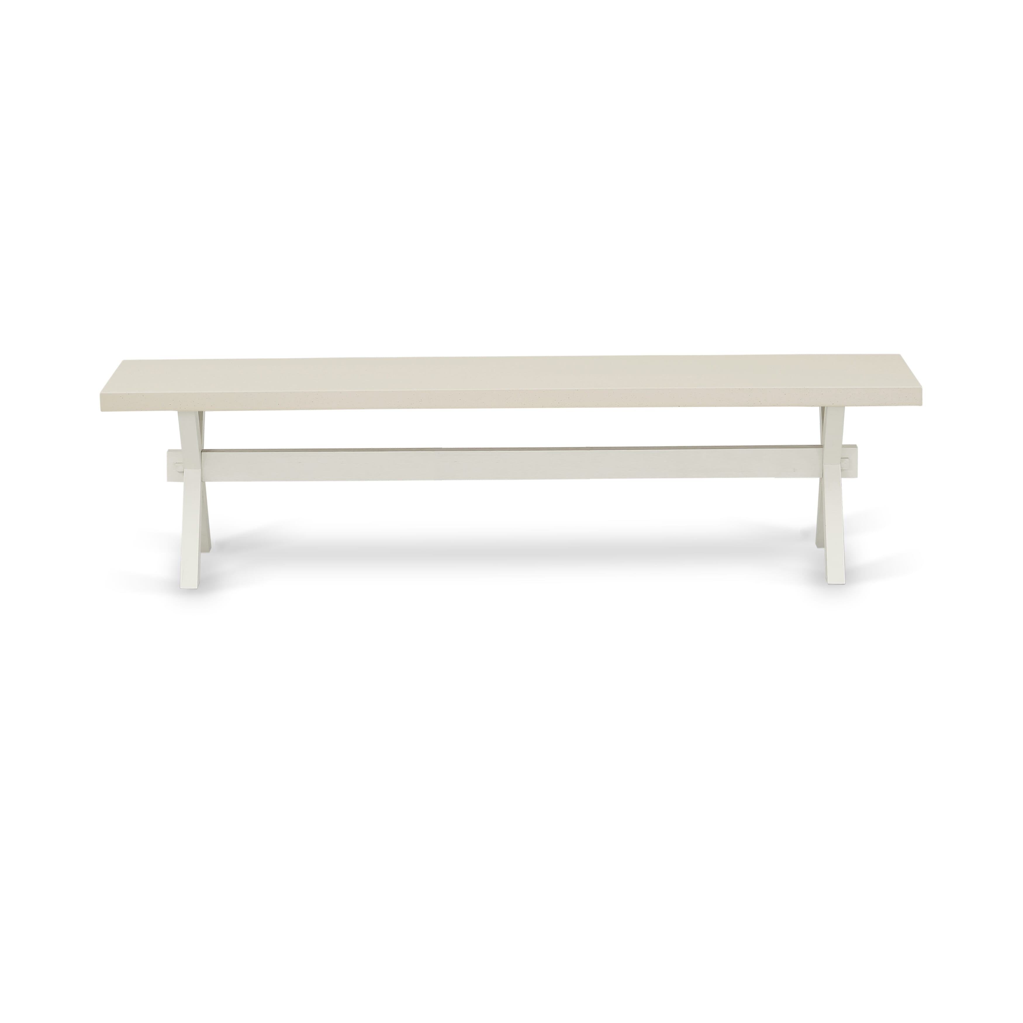East West Furniture 6-Pc Dinette Set- 4 dining room chairs with Baby Blue Linen Fabric Seat and Button Tufted Chair Back - Rectangular top & Wooden Cross Legs Dining Table and Wood Bench (linen white Finish)