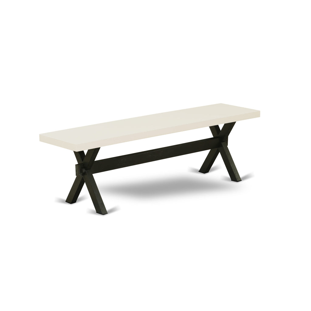 Juego de comedor de 6 piezas East West Furniture X626VE650-6. Contiene una mesa de comedor rectangular con patas en forma de X y 4 sillas Parson de tela de lino Gotham oscuro con un banco.