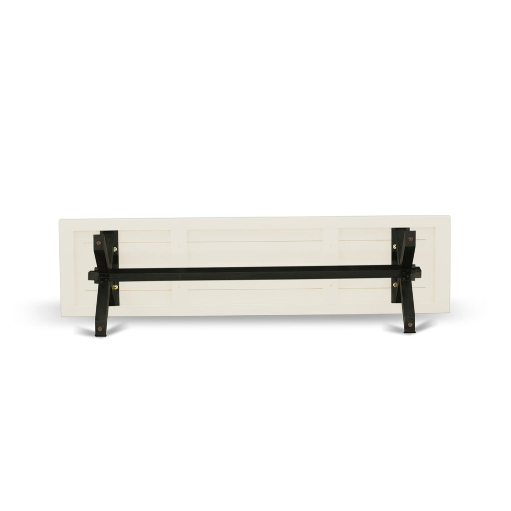 Juego de comedor de 6 piezas East West Furniture X626EL121-6. Contiene una mesa de comedor rectangular con patas en forma de X y 4 sillas Parson de tela de lino azul con un banco.