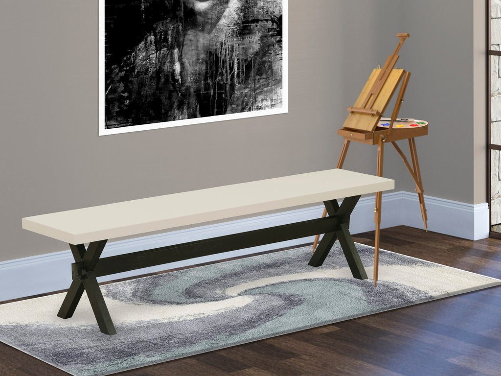 Juego de mesa de comedor de 6 piezas East West Furniture X627EL635-6. Contiene una mesa de comedor rectangular con patas en forma de X y 4 sillas Parson de tela de lino y piel de venado con un banco.