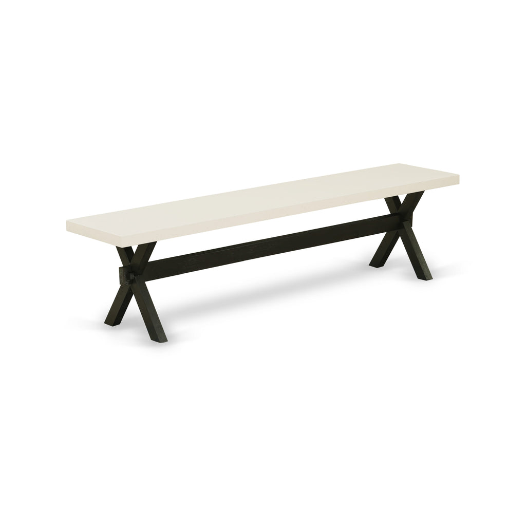 Juego de mesa de comedor de 6 piezas East West Furniture X627EL635-6. Contiene una mesa de comedor rectangular con patas en forma de X y 4 sillas Parson de tela de lino y piel de venado con un banco.