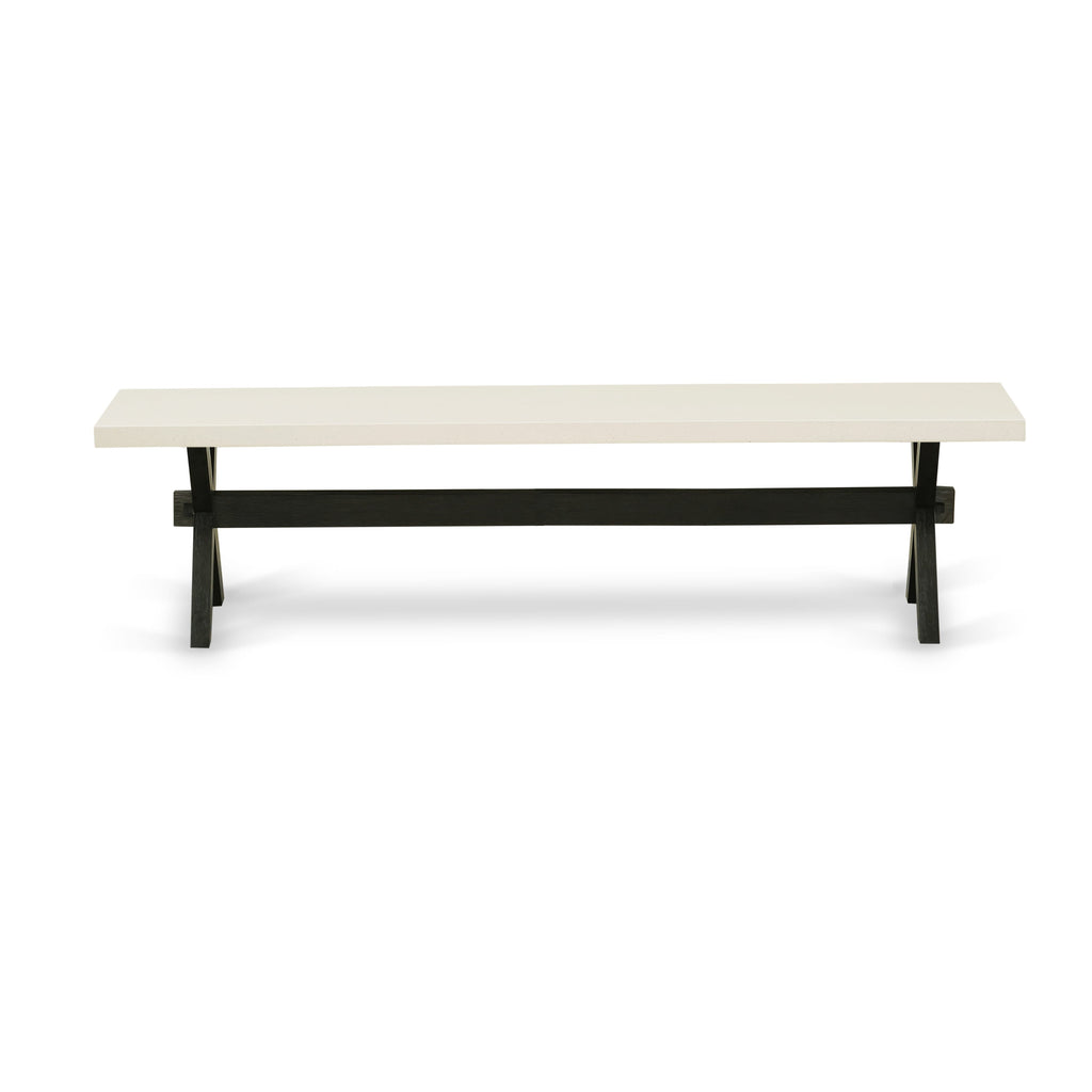 Juego de mesa de comedor de 6 piezas East West Furniture X627EL635-6. Contiene una mesa de comedor rectangular con patas en forma de X y 4 sillas Parson de tela de lino y piel de venado con un banco.