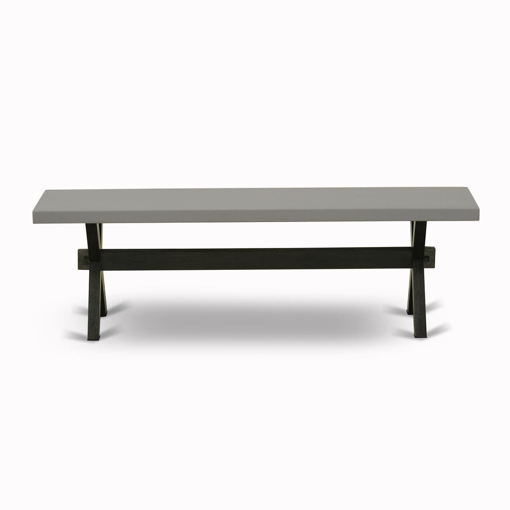 East West Furniture X696X1624-6 - Juego de cocina de mediados de siglo de 6 piezas que consta de una mesa de madera y un banco con tapa de cemento y 4 sillas de cocina apilables con tela de lino negro - Negro cepillado con alambre