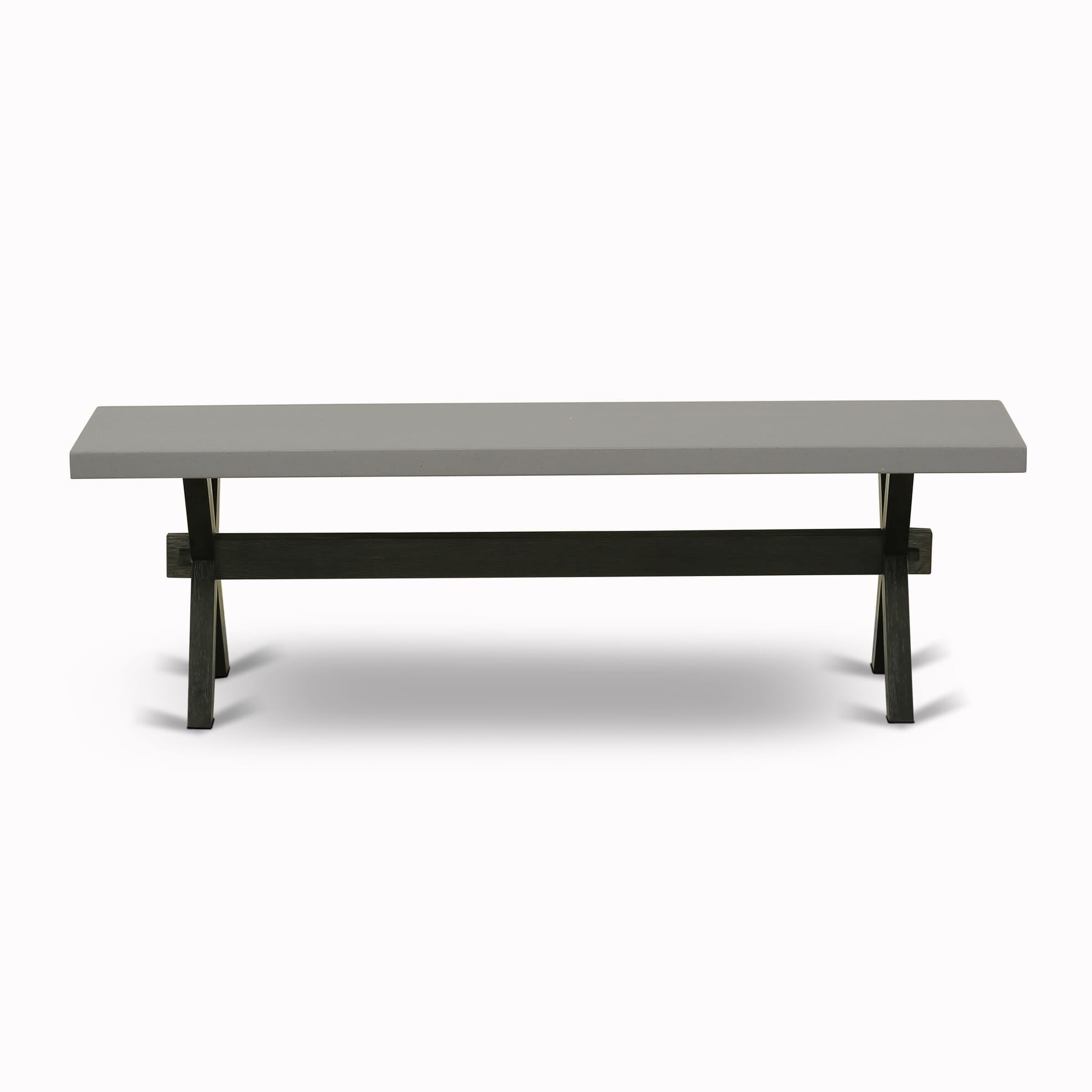 X696X2630-6 - 6-pc dining set - a table, a bench & 4 stackable chairs with White & Gray Pattern Faux Leather Fabric - Wire-brushed Black