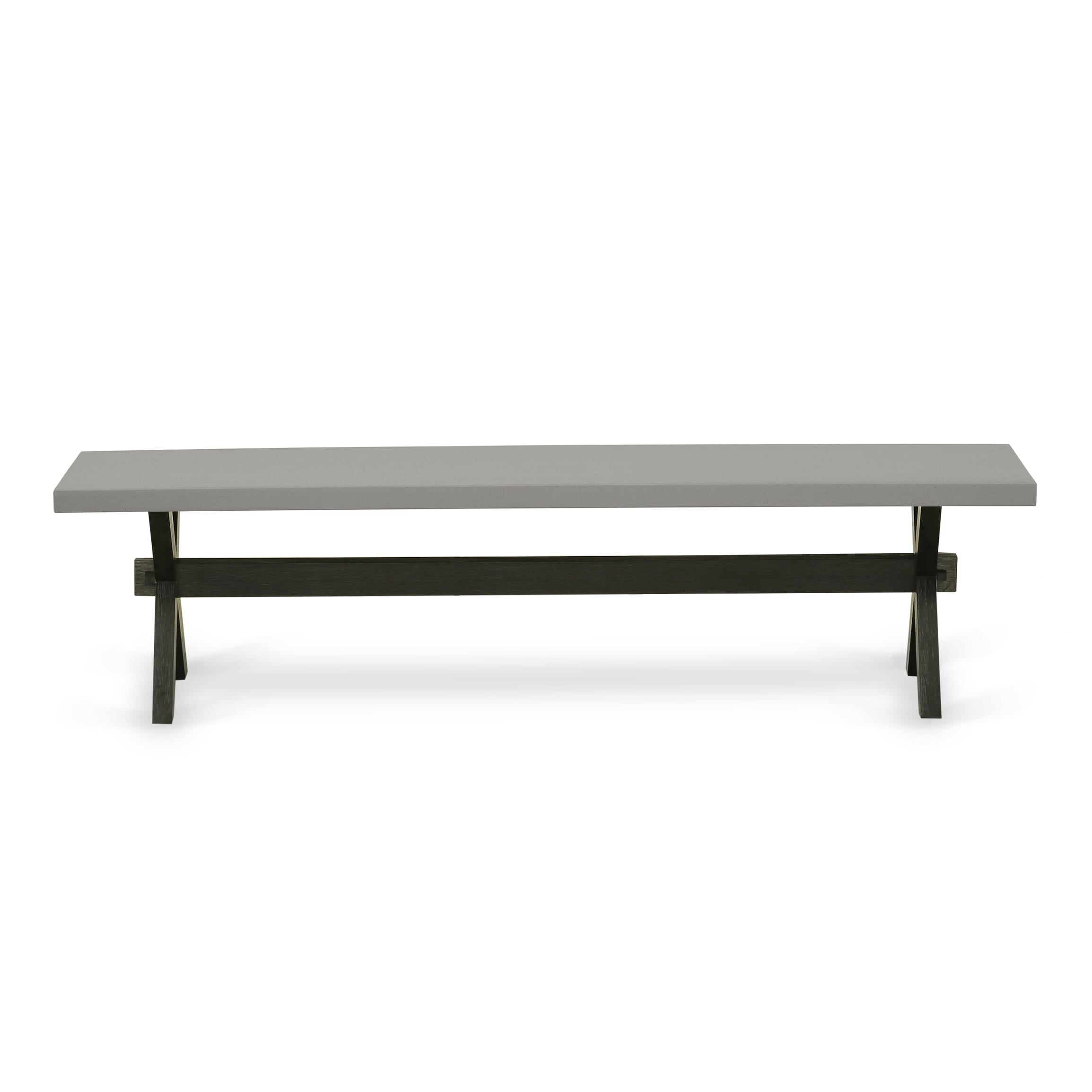 X697X2630-6 - 6-pc dining set - a table & a bench & 4 stackable chairs with White & Gray Pattern Faux Leather Fabric - Wire-brushed Black