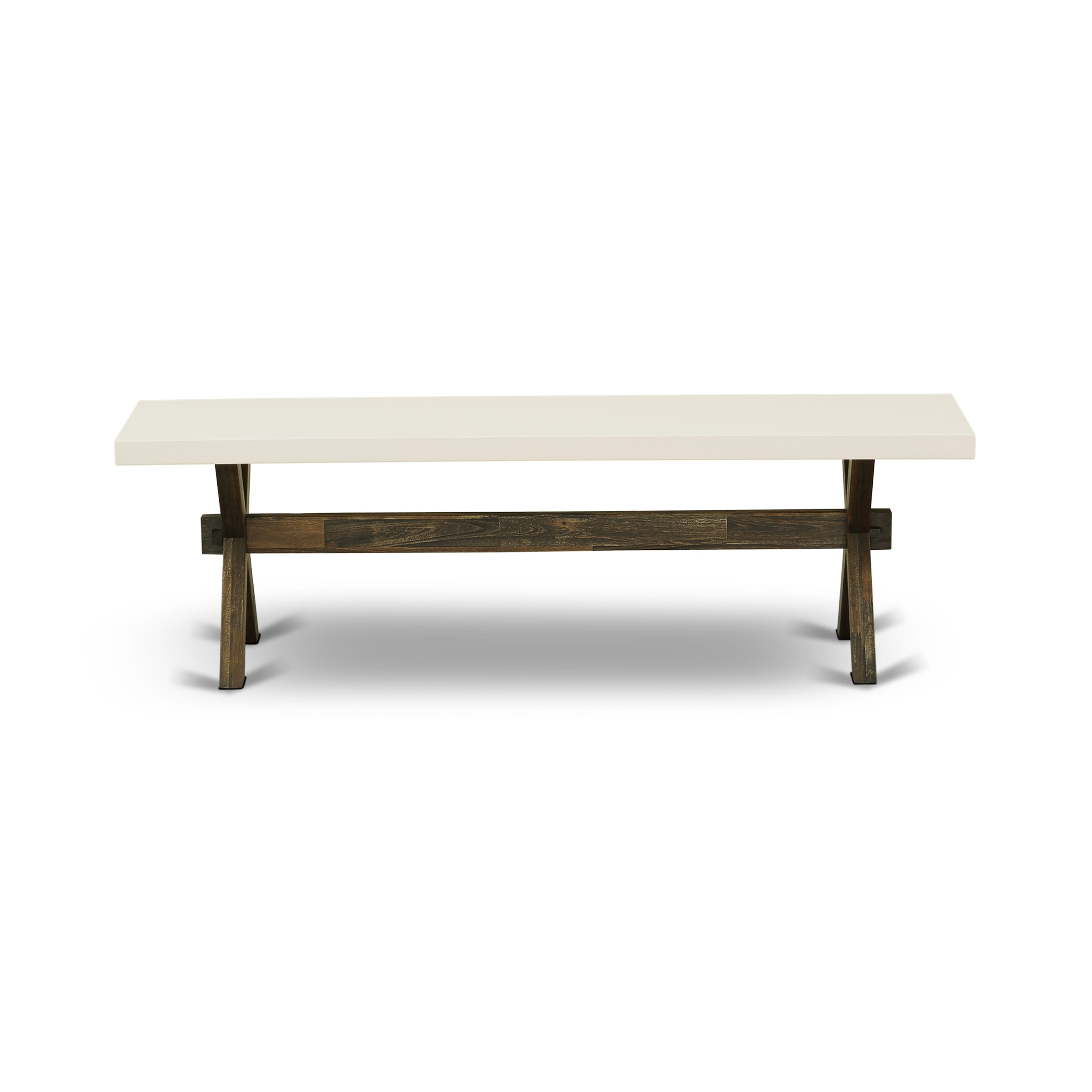 East West Furniture X2-726 3 Piece Dining Room Table Set - 1 Small Kitchen Table and 2 Small Wooden Benches - linen white Table top and Distressed Jacobean base Finish
