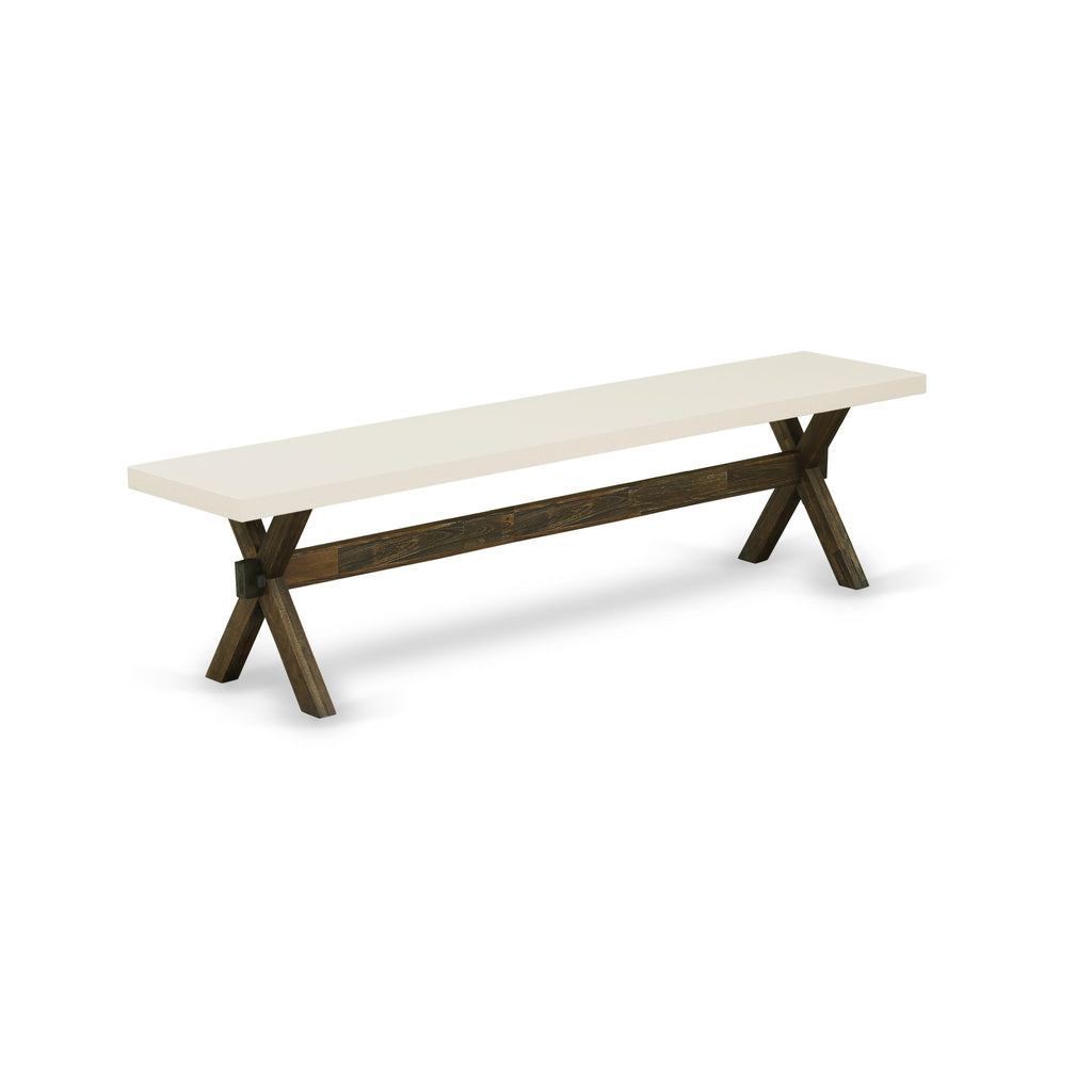 Juego de mesa de comedor de 6 piezas East West Furniture X727VE703-6. Contiene una mesa de cocina rectangular con patas en forma de X y 4 sillas Parson de tela de lino marrón con un banco.