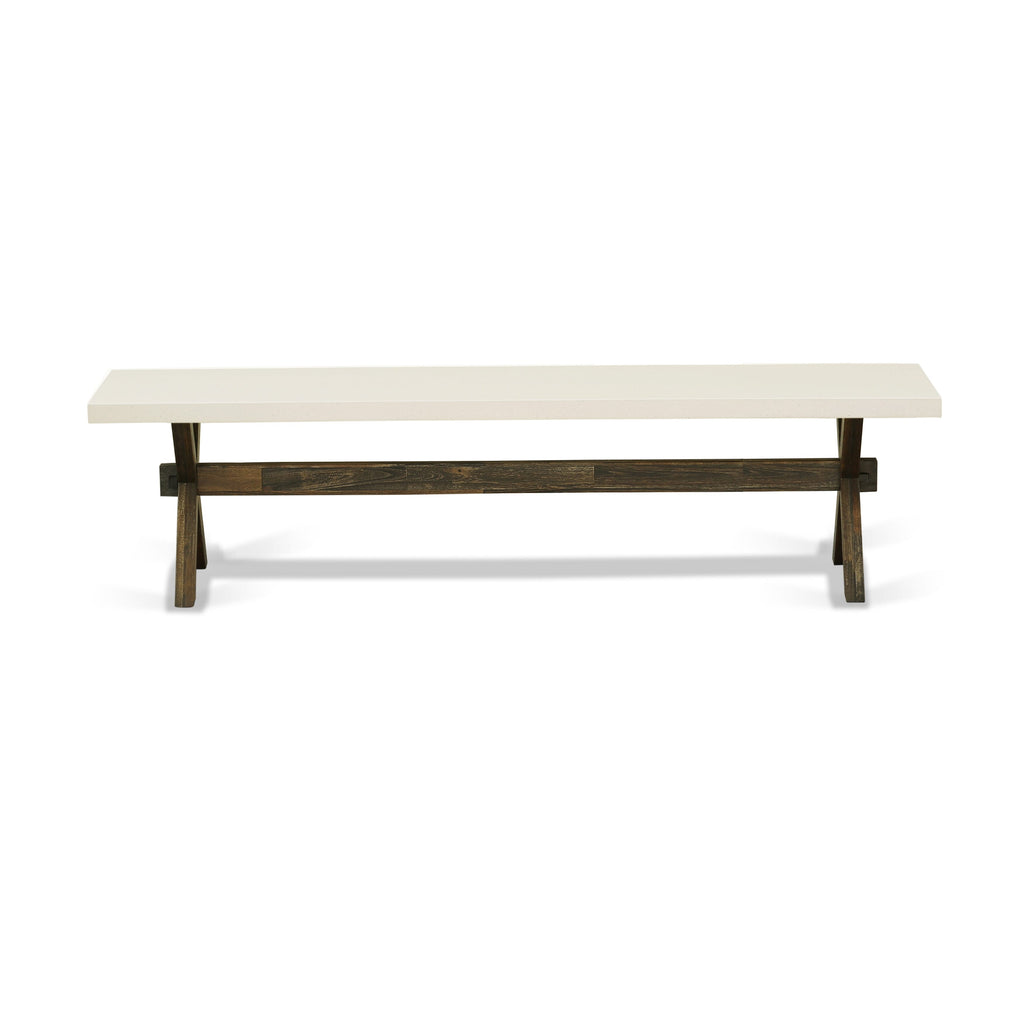 Juego de mesa de comedor de 6 piezas East West Furniture X727VE703-6. Contiene una mesa de cocina rectangular con patas en forma de X y 4 sillas Parson de tela de lino marrón con un banco.