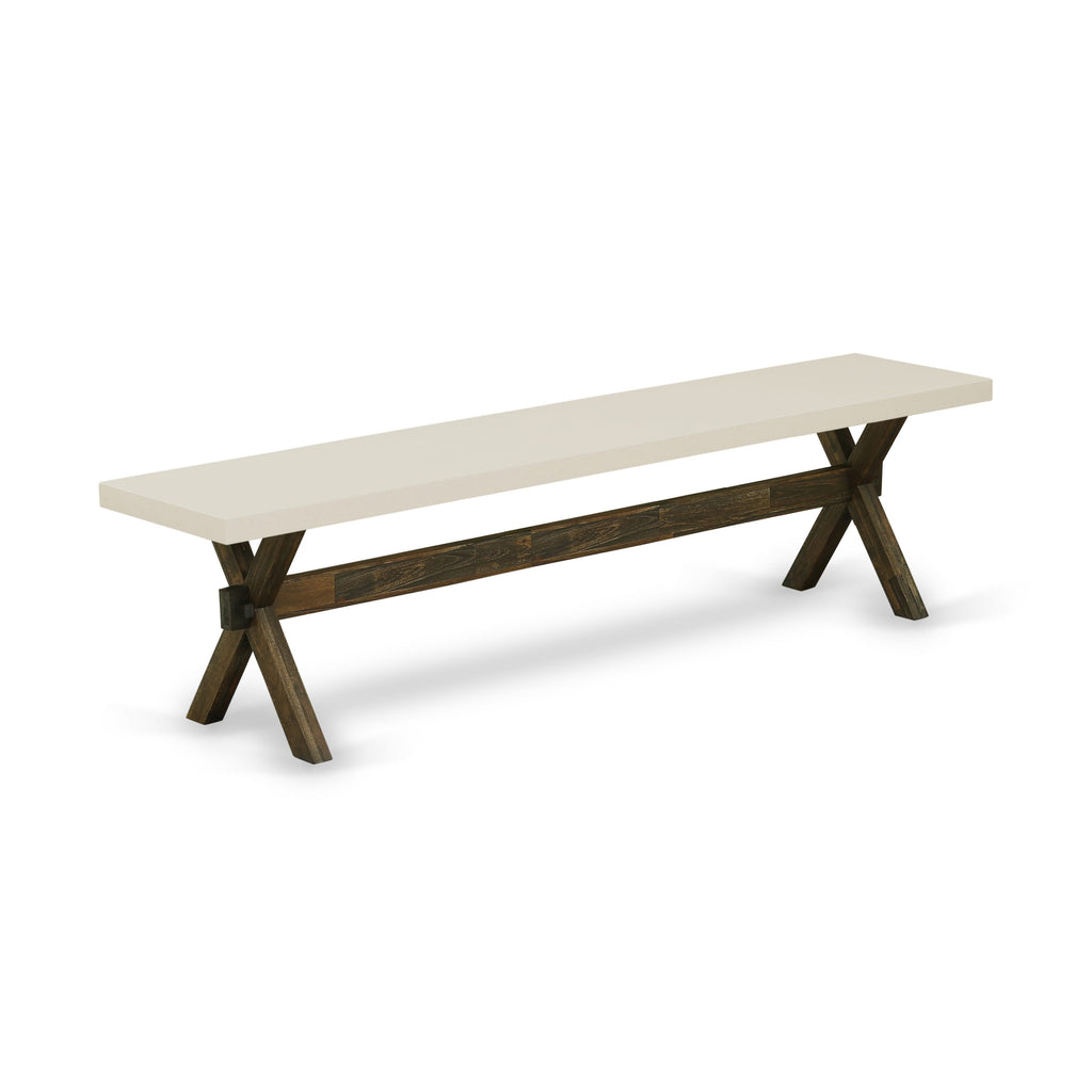 Juego de mesa de comedor de 6 piezas East West Furniture X727VE703-6. Contiene una mesa de cocina rectangular con patas en forma de X y 4 sillas Parson de tela de lino marrón con un banco.