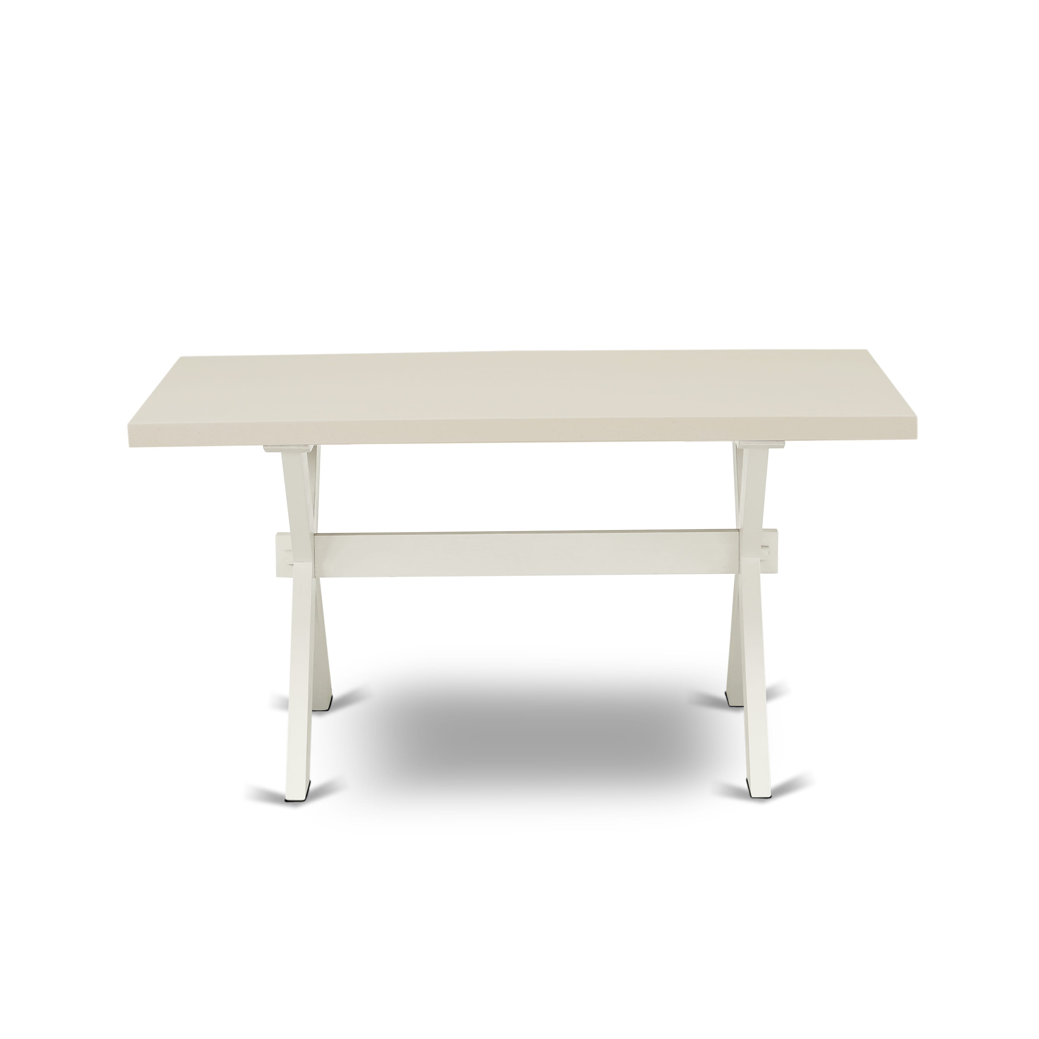 East West Furniture X026MZ001-6 6-Piece Dinette Set Contains a Rectangular Table - 4 Cream Linen Fabric Dining Chairs with Stylish Back and a Dining Room Bench - Wire Brushed linen white Finish