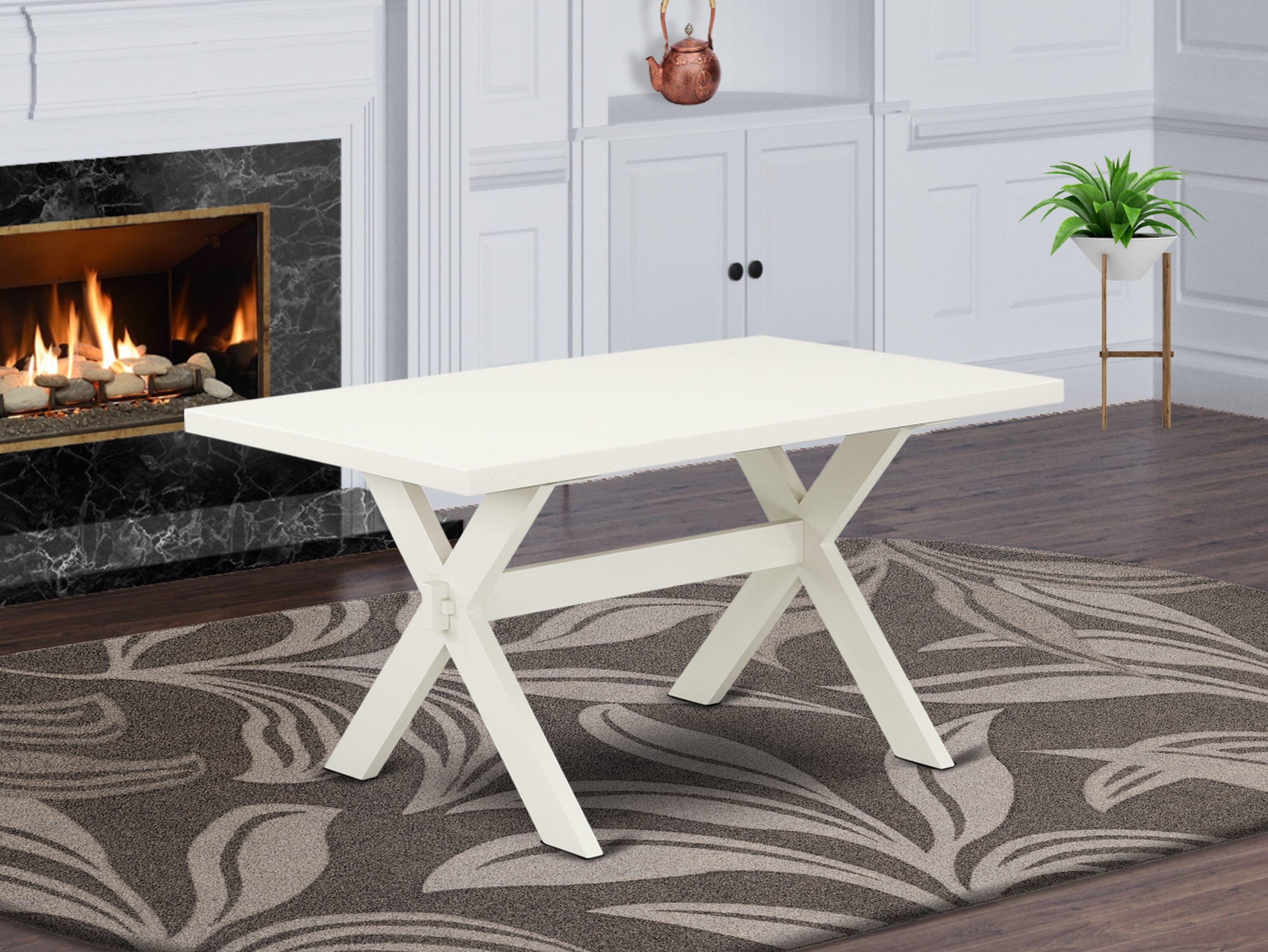 East West Furniture X026EN257-5 5-Piece Kitchen Dinette SetIncluded 4 Parson Dining chairs Upholstered Nails Head Seat and Stylish Chair Back and Rectangular Dining Table with linen white Kitchen Dining Table top (linen white Finish)