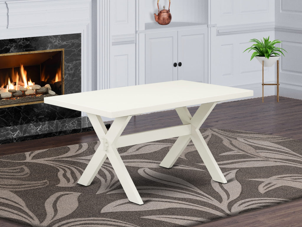 East West Furniture X026SI215-5 5 Piece Dining Room Furniture Set Includes a Rectangle Dining Table with X-Legs and 4 Baby Blue Linen Fabric Upholstered Chairs
