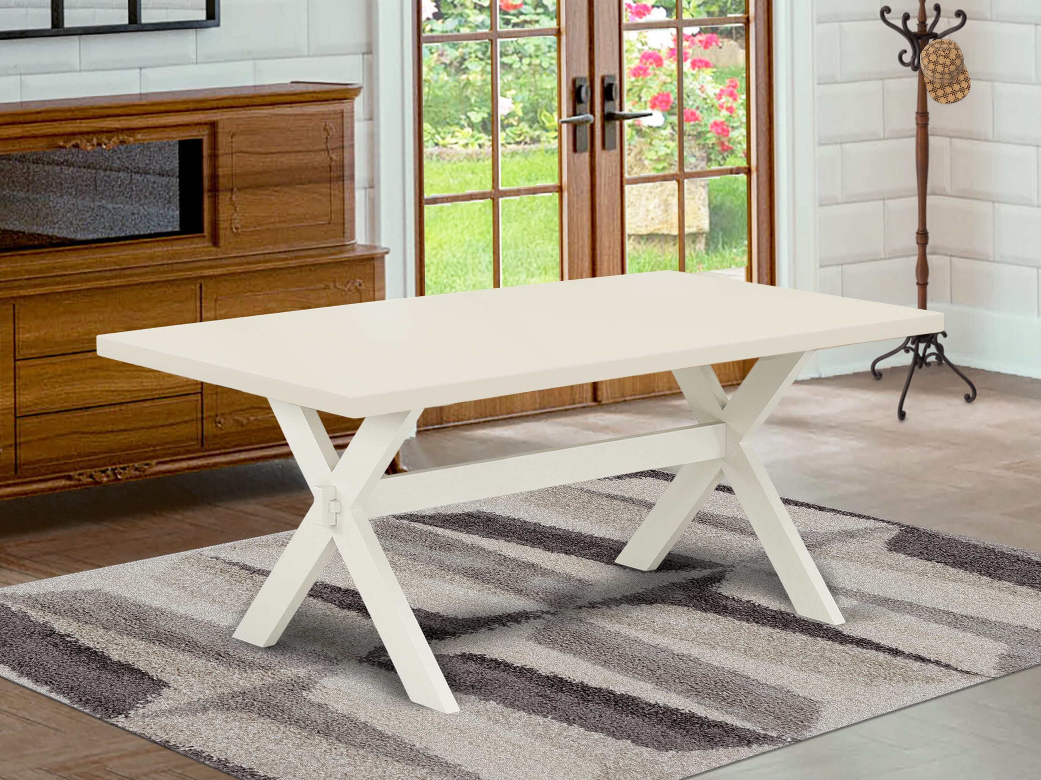 East West Furniture X027DR207-7 7-Piece a Wonderful linen white rectangular Table top and 6 Gorgeous Parson chairs with High Stylish Chair Back, linen white Finish