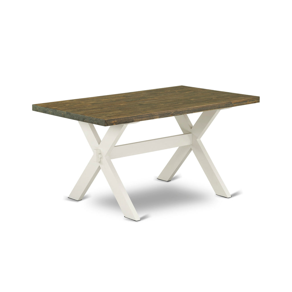 East West Furniture X076LA206-6 6-Piece Dining Room Table Set with Dining Room Table and Indoor Bench - 4 Linen Fabric Parson Dining Chairs (linen white Finish)