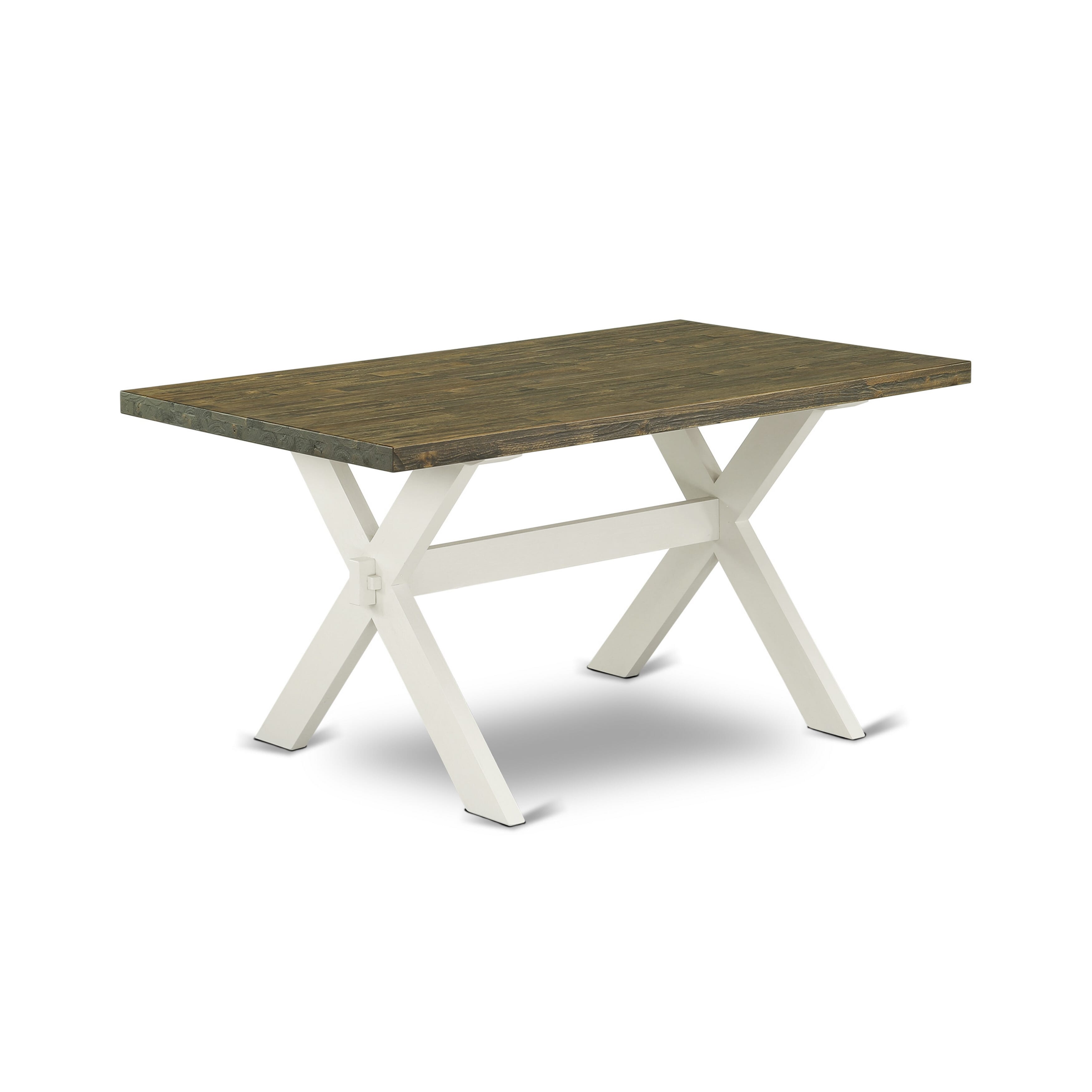 East West Furniture X076LA206-6 6-Piece Dining Room Table Set with Dining Room Table and Indoor Bench - 4 Linen Fabric Parson Dining Chairs (linen white Finish)