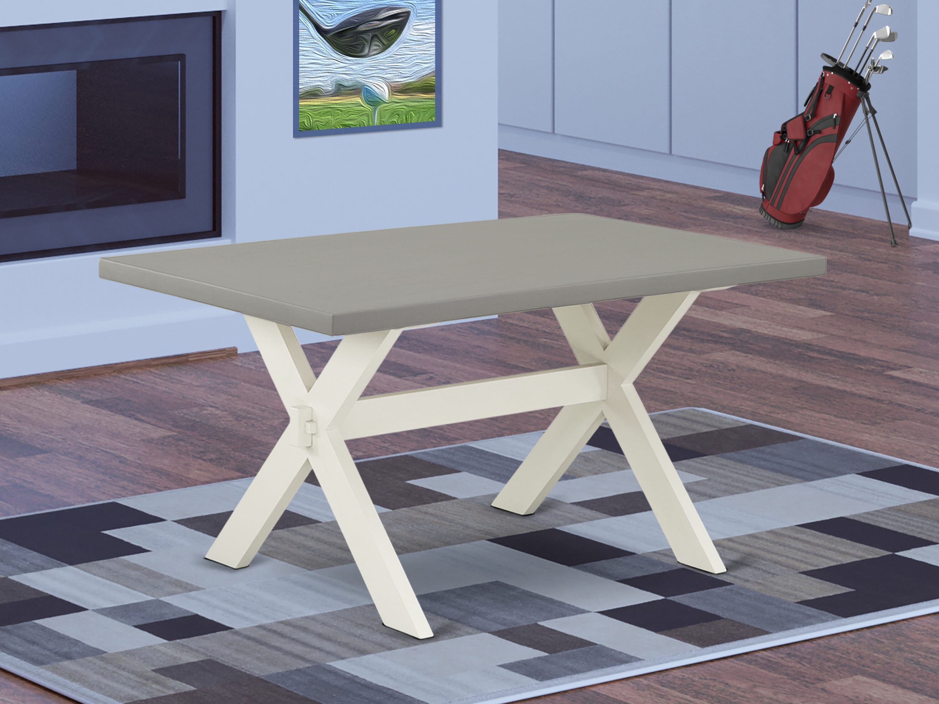 X-Style 36X60 in Dining Table with Wirebrushed Linen White Leg and Cement Top finish