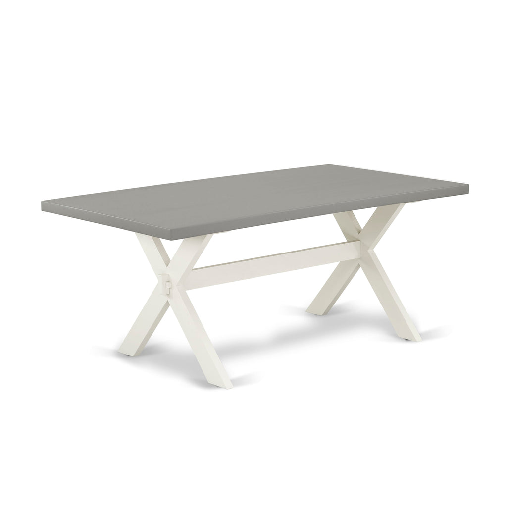East West Furniture X097AB264-7 7-Piece Modern Rectangular Table Set an Excellent Cement Color Kitchen Table Top and 6 Awesome Pu Leather Parson Chairs with Stylish Chair Back